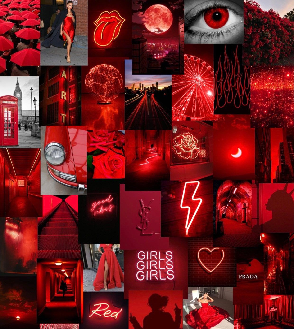 Aesthetic red collage background for phone and desktop. - IPhone red, neon red