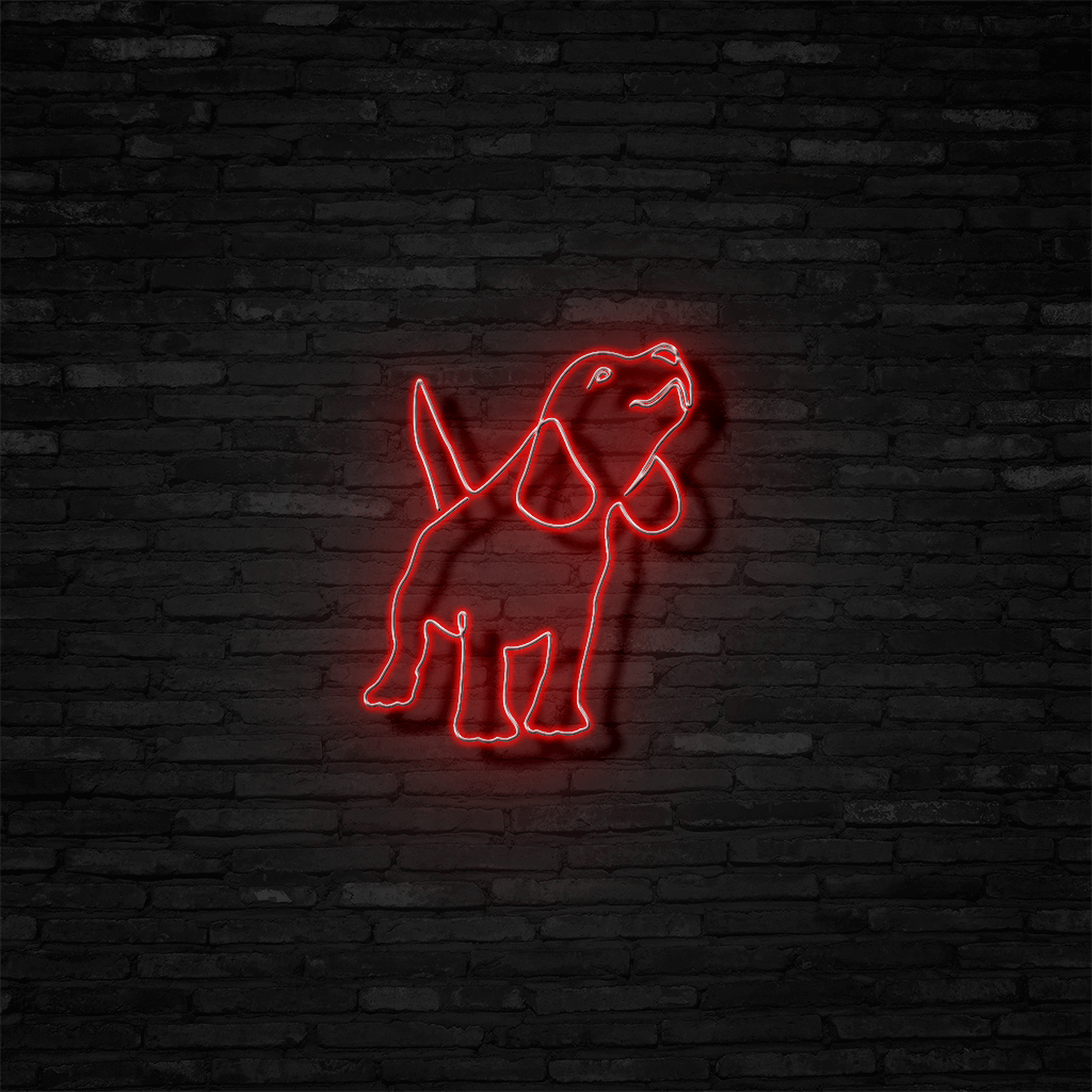 A neon sign of an animal on the wall - Neon red