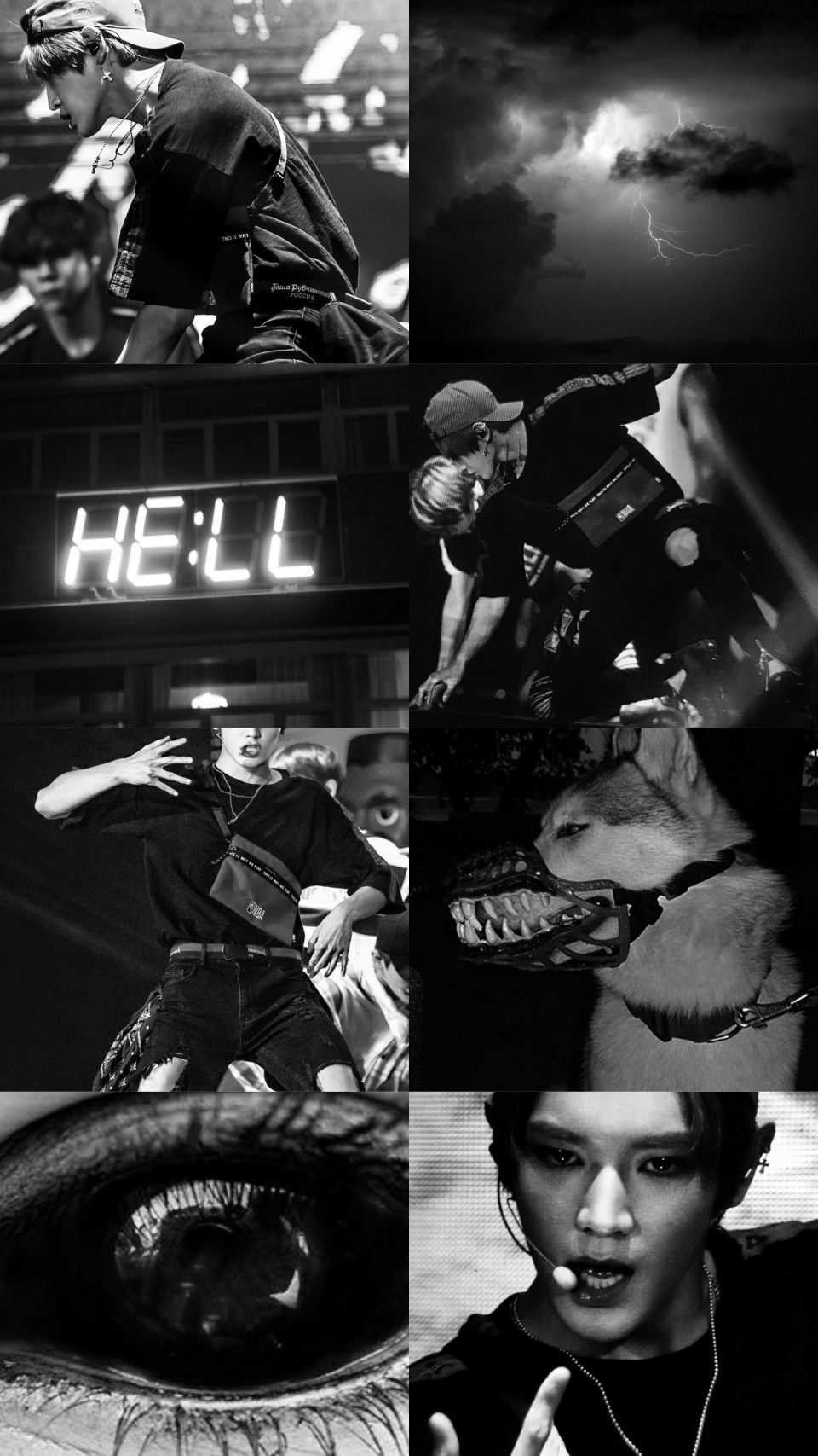 A collage of pictures with the word hell - NCT, fashion