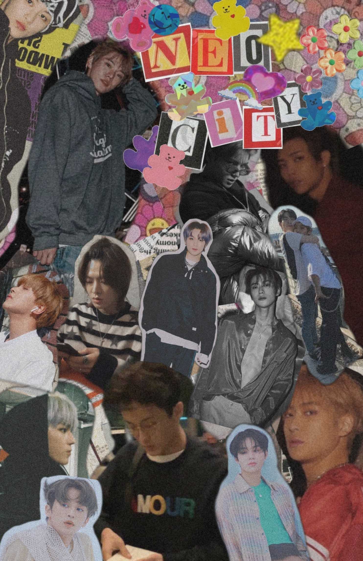 A collage of pictures and stickers - NCT