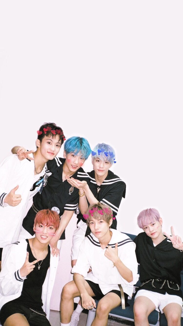 A group of boys with blue hair and black clothes - NCT