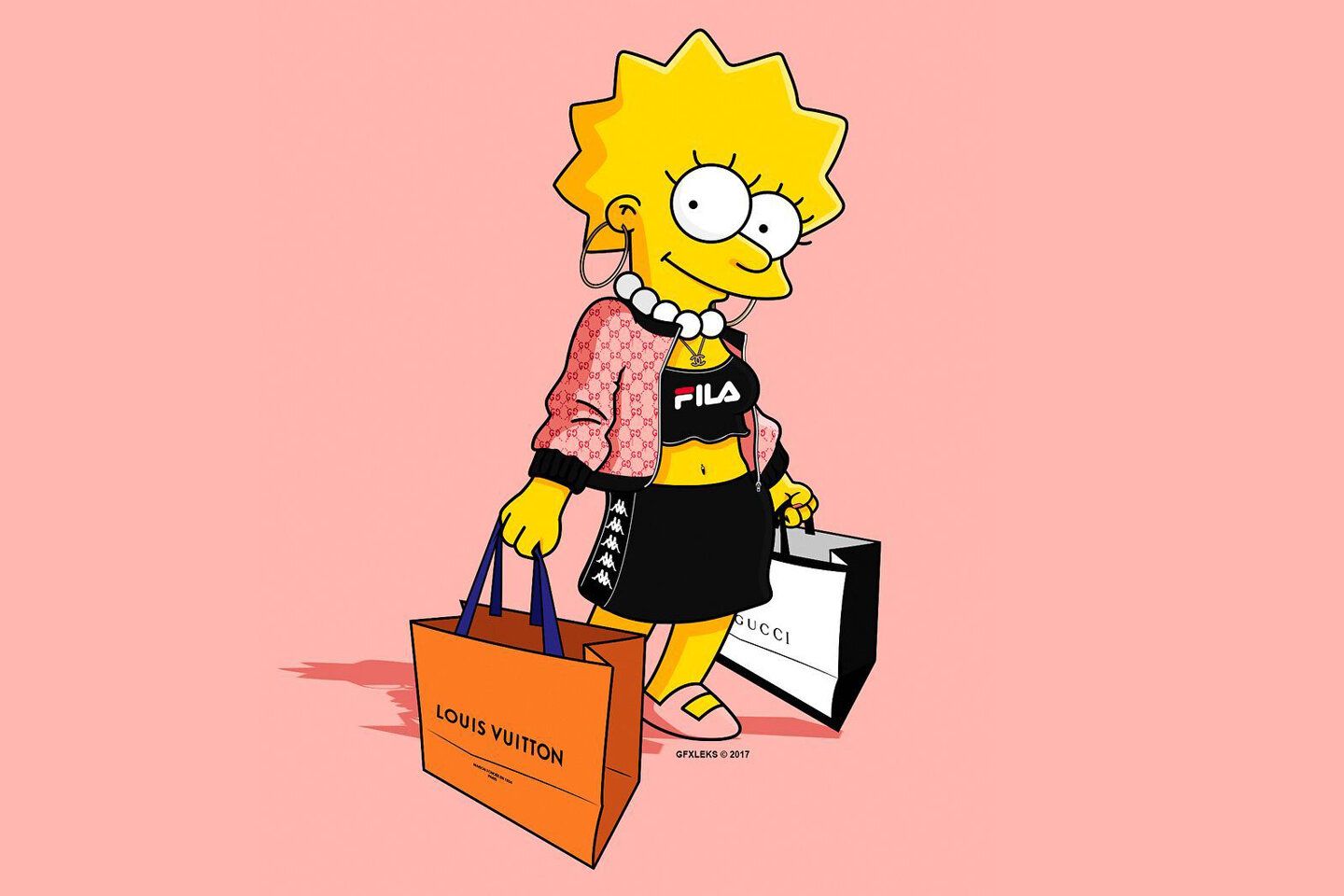 A cartoon of the simpsons character holding shopping bags - Lisa Simpson