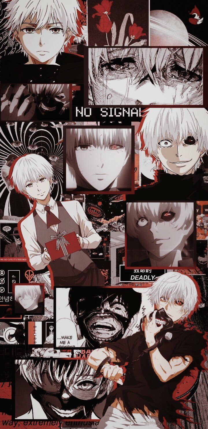 A collage of images with the word no signal - Tokyo Ghoul