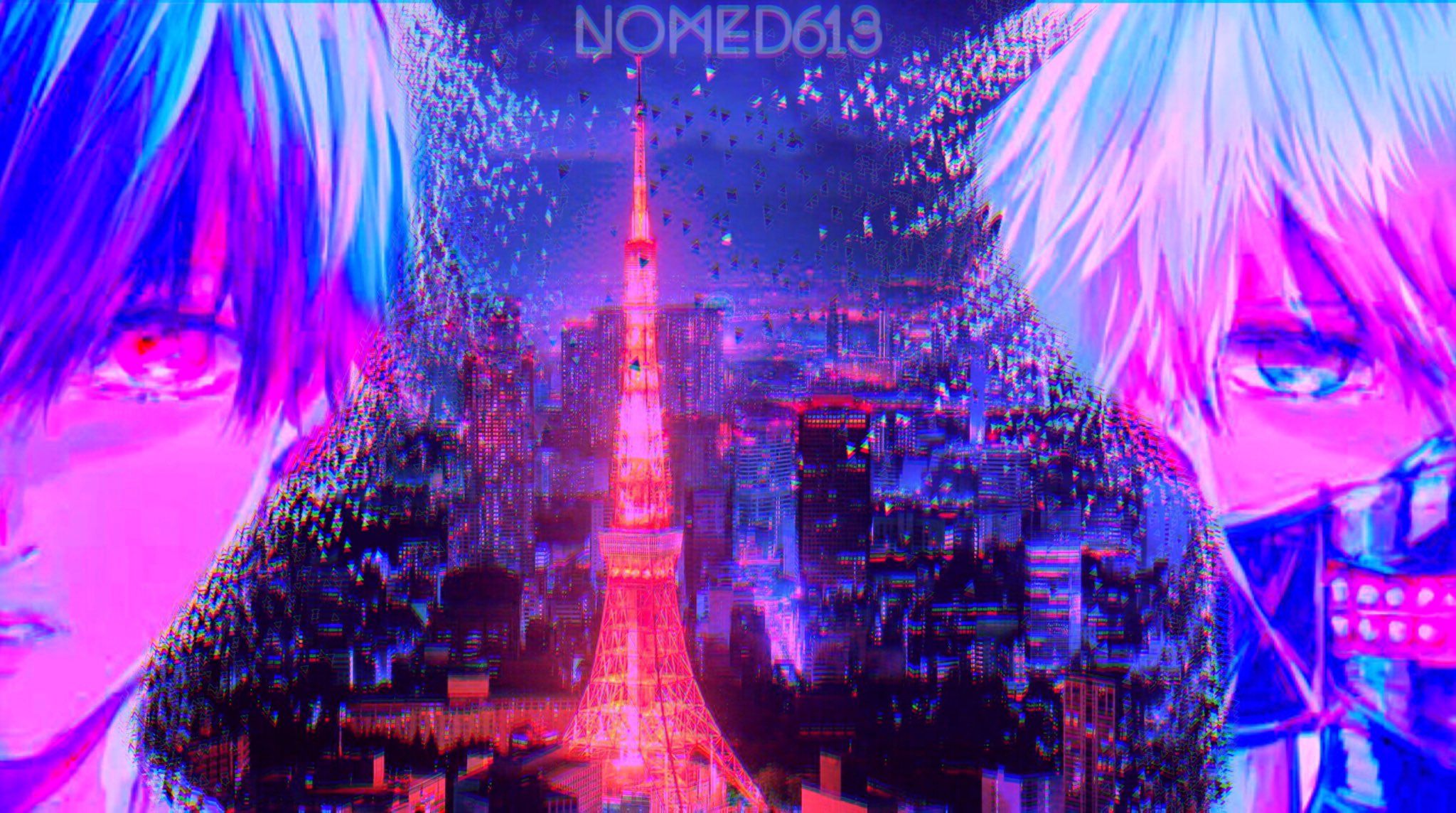 Aesthetic anime boy wallpaper with a neon city background - Tokyo Ghoul