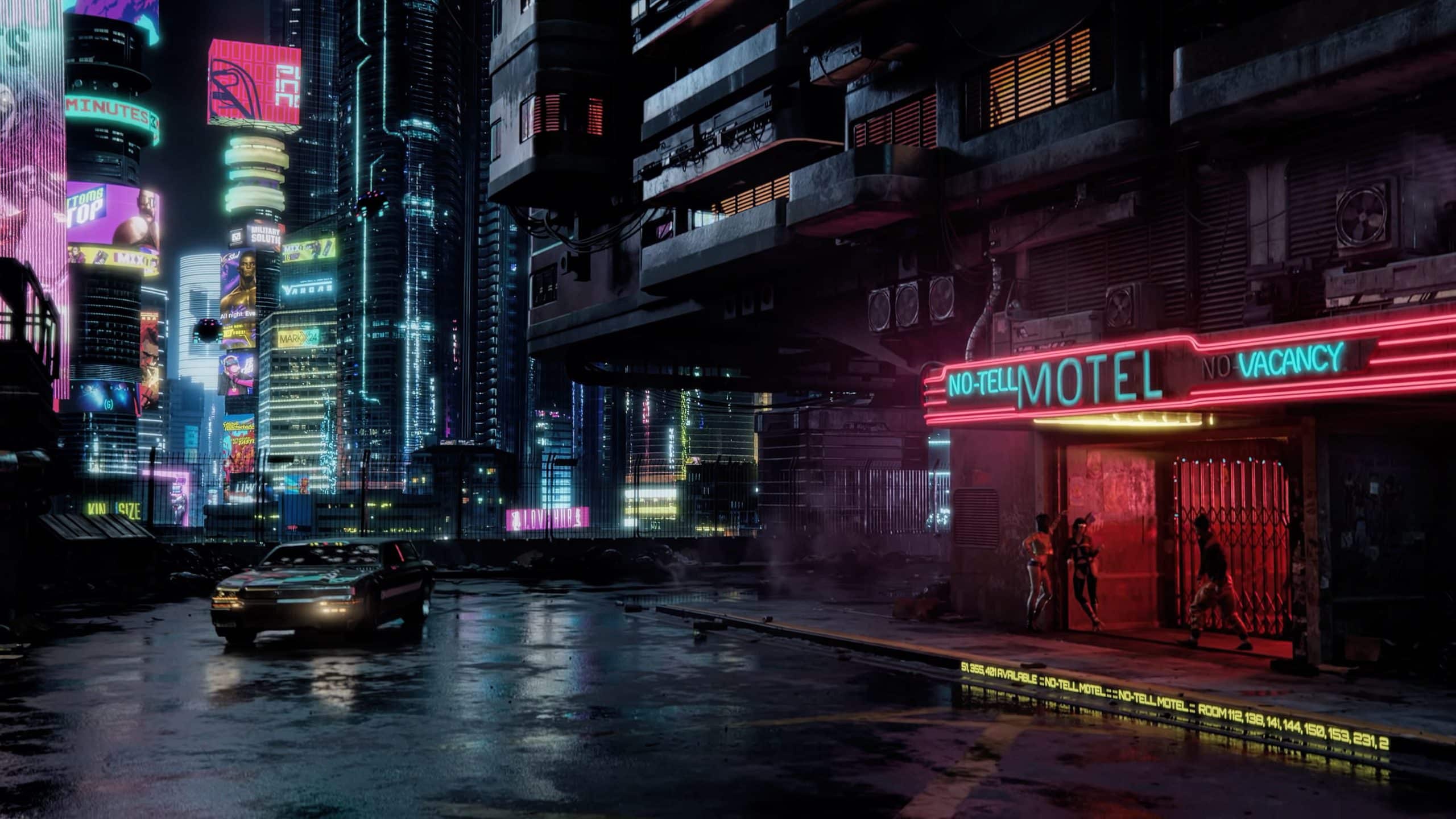 A futuristic city with neon lights and cars - Cyberpunk