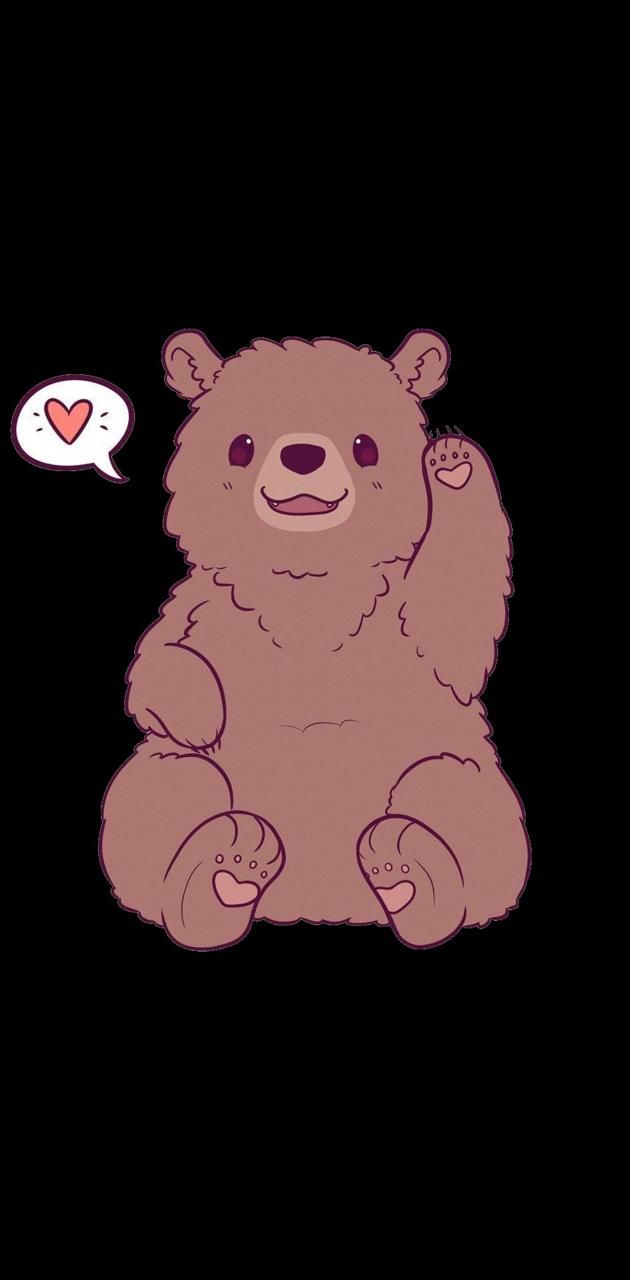 IPhone wallpaper of a brown bear sitting up and holding up its paw with a heart in a speech bubble - Teddy bear