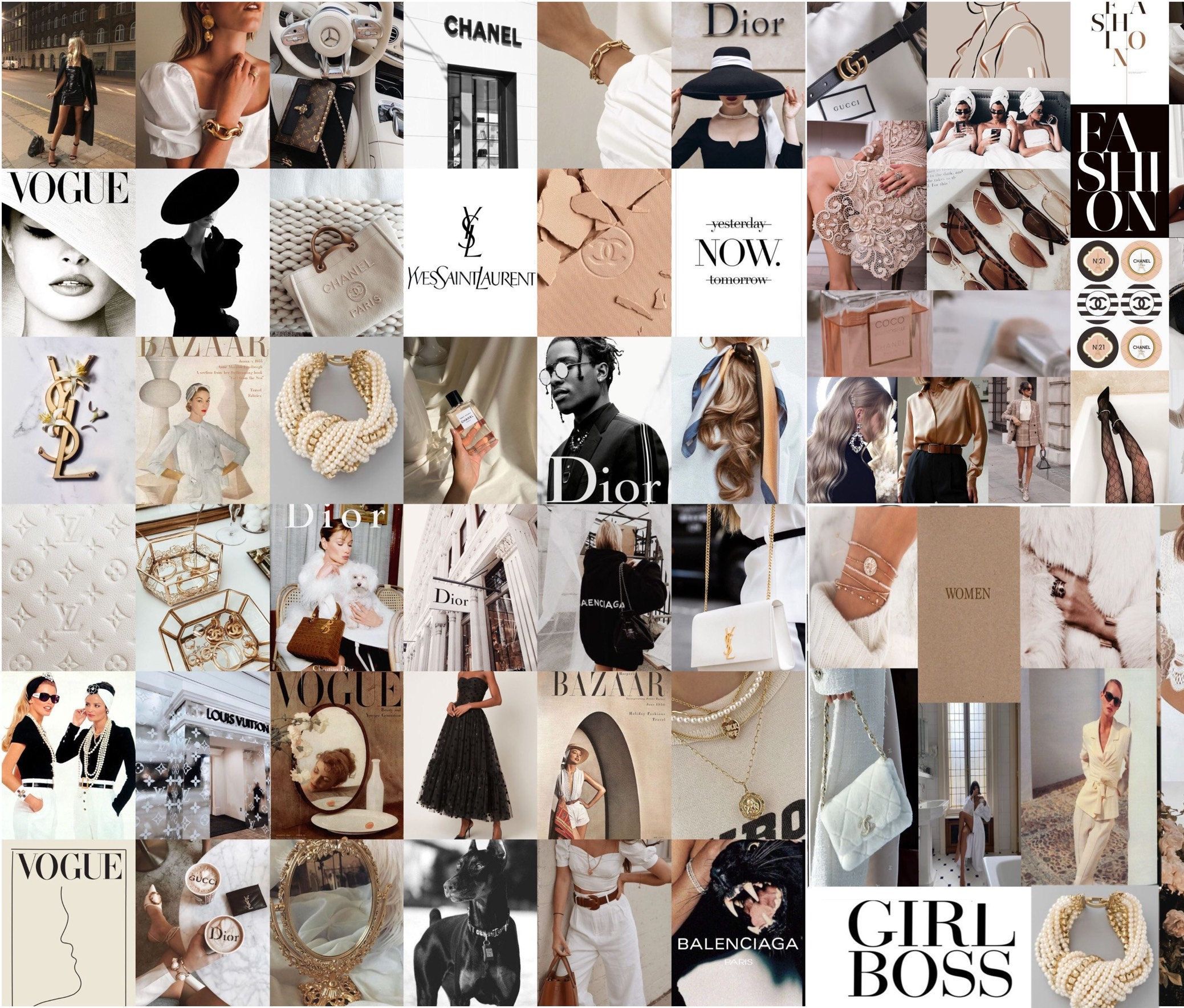 A collage of photos from the fashion industry including photos of women, accessories, and various fashion logos. - Vogue