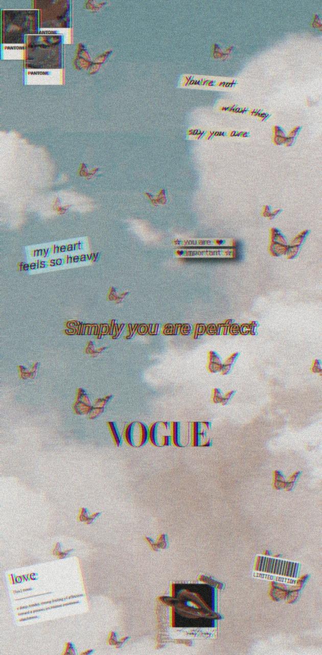 Aesthetic phone background of a blue sky with clouds and butterflies. - Vogue