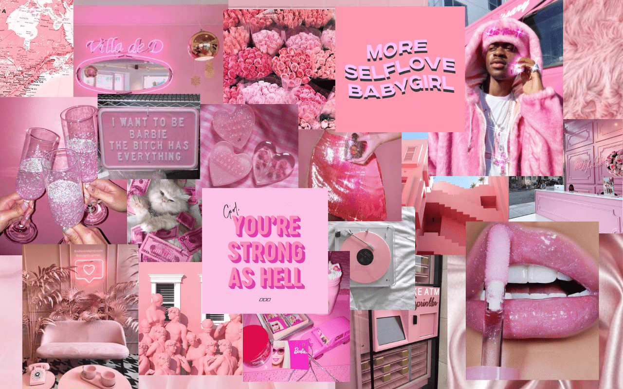 A collage of pink aesthetic images - Barbie, Vogue