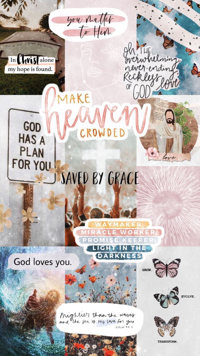 A collage of various images with the words make heaven grow - Christian iPhone
