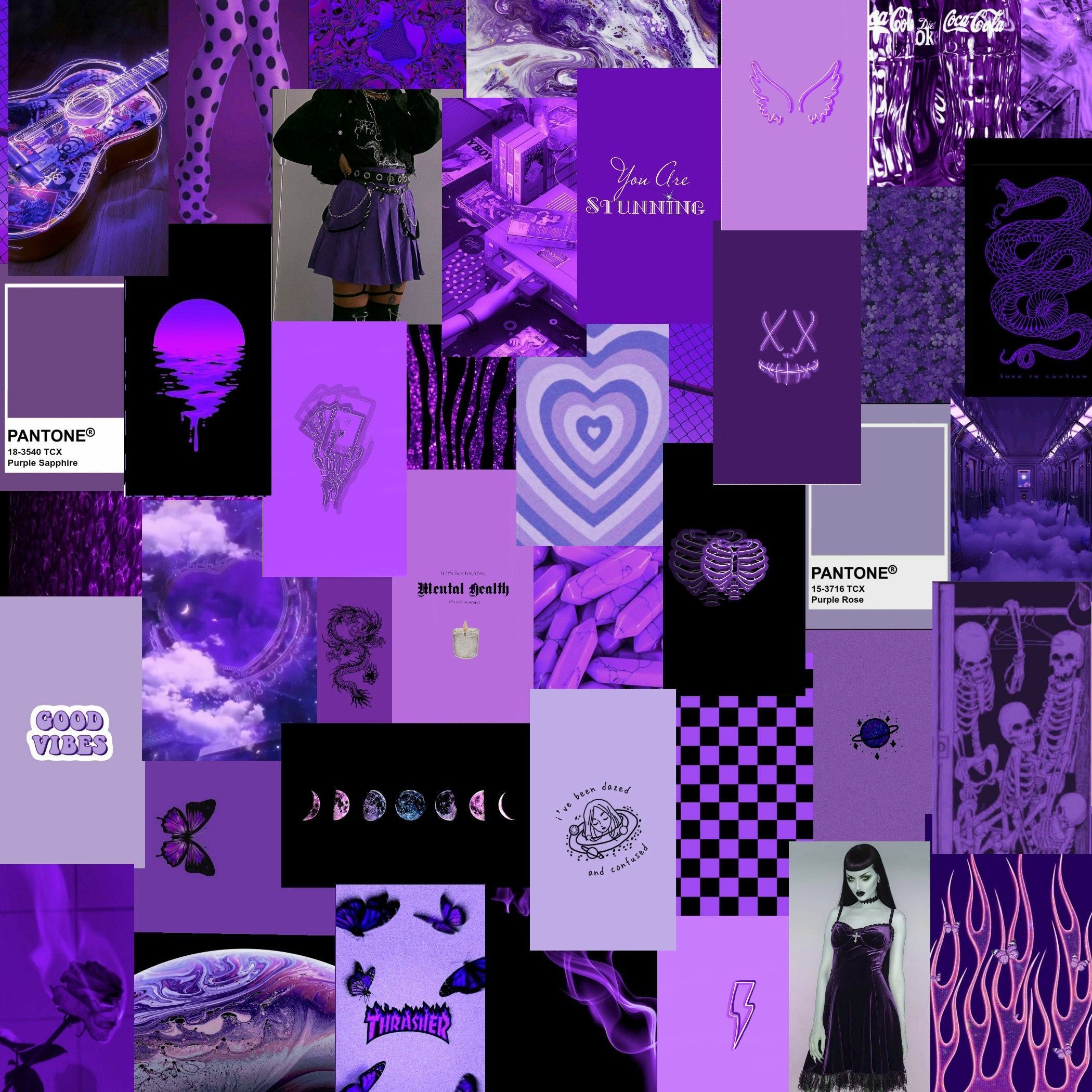 Aesthetic purple collage background for desktop, phone, or social media. - Purple, dark purple, collage, violet, magenta, cute purple
