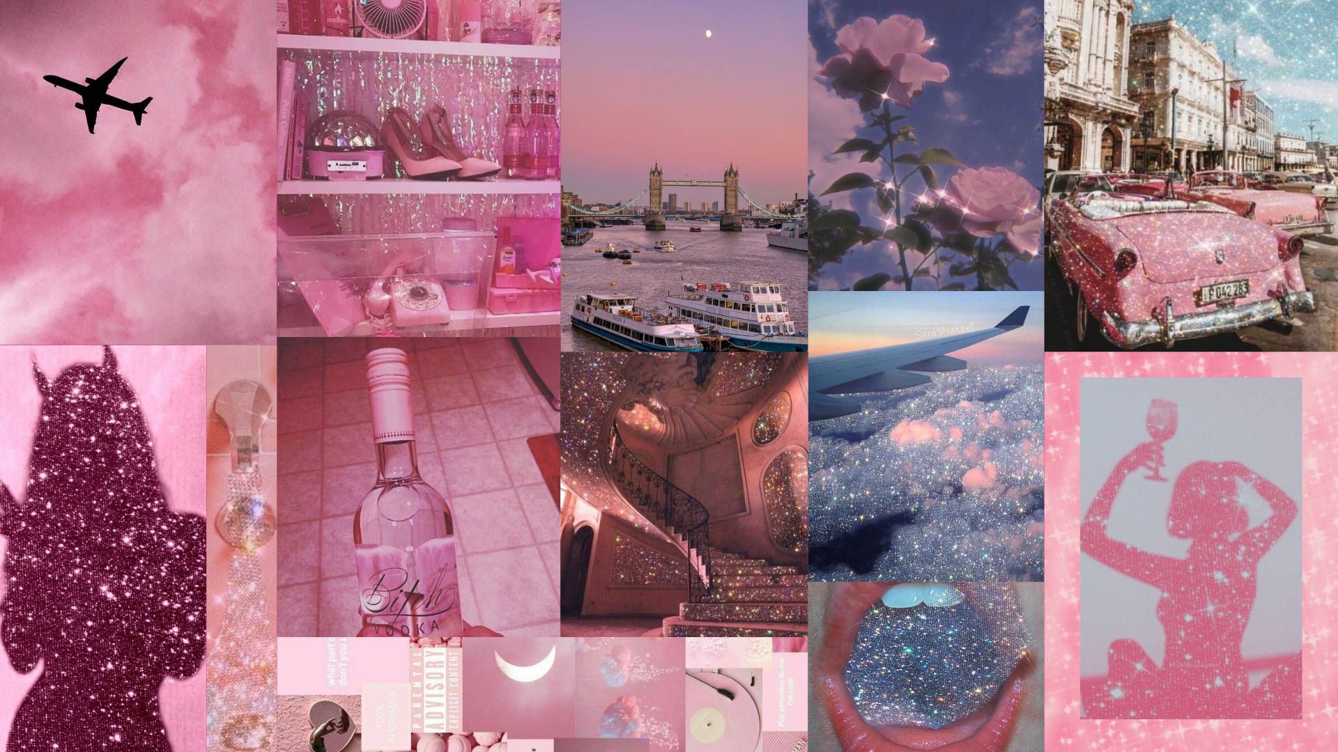 Aesthetic collage of pink and blue photos - Pink