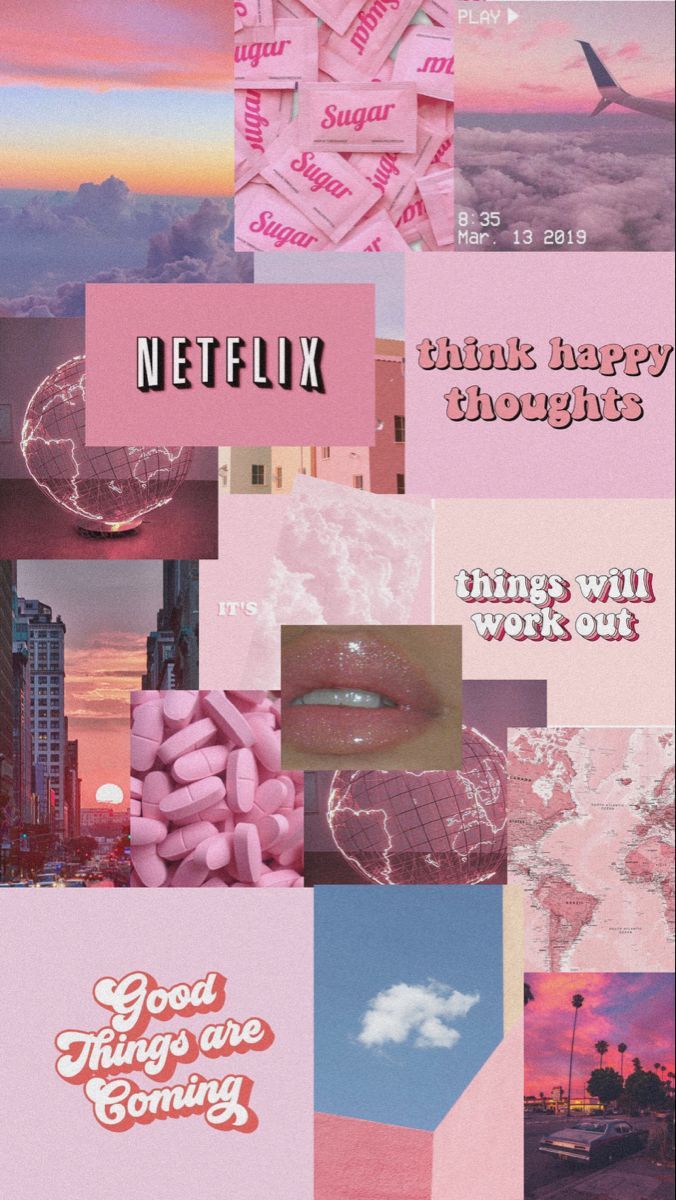 Aesthetic collage background for phone. - Pink