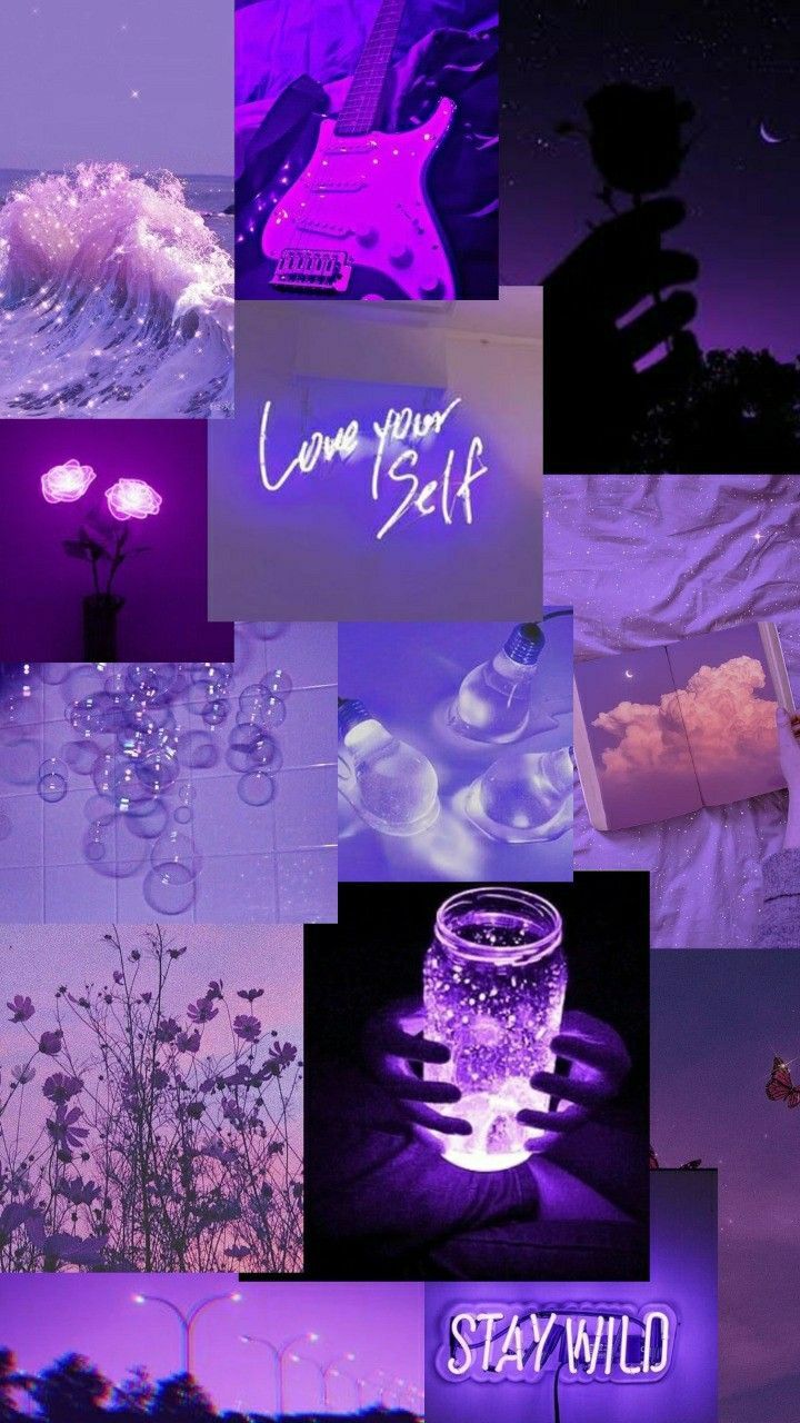 A collage of purple pictures with the words love yourself - Purple, beautiful, cute purple, violet