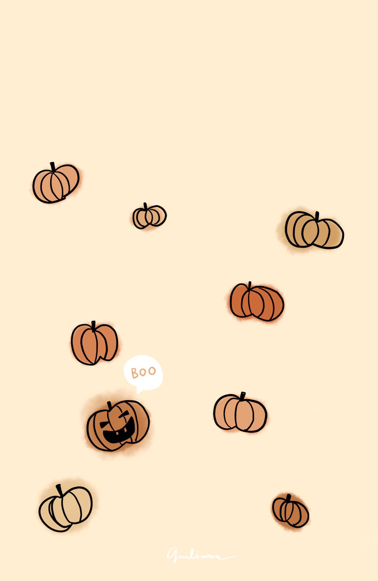 A picture of pumpkins on the ground - Fall, cute fall, spooky, Halloween, cute Halloween
