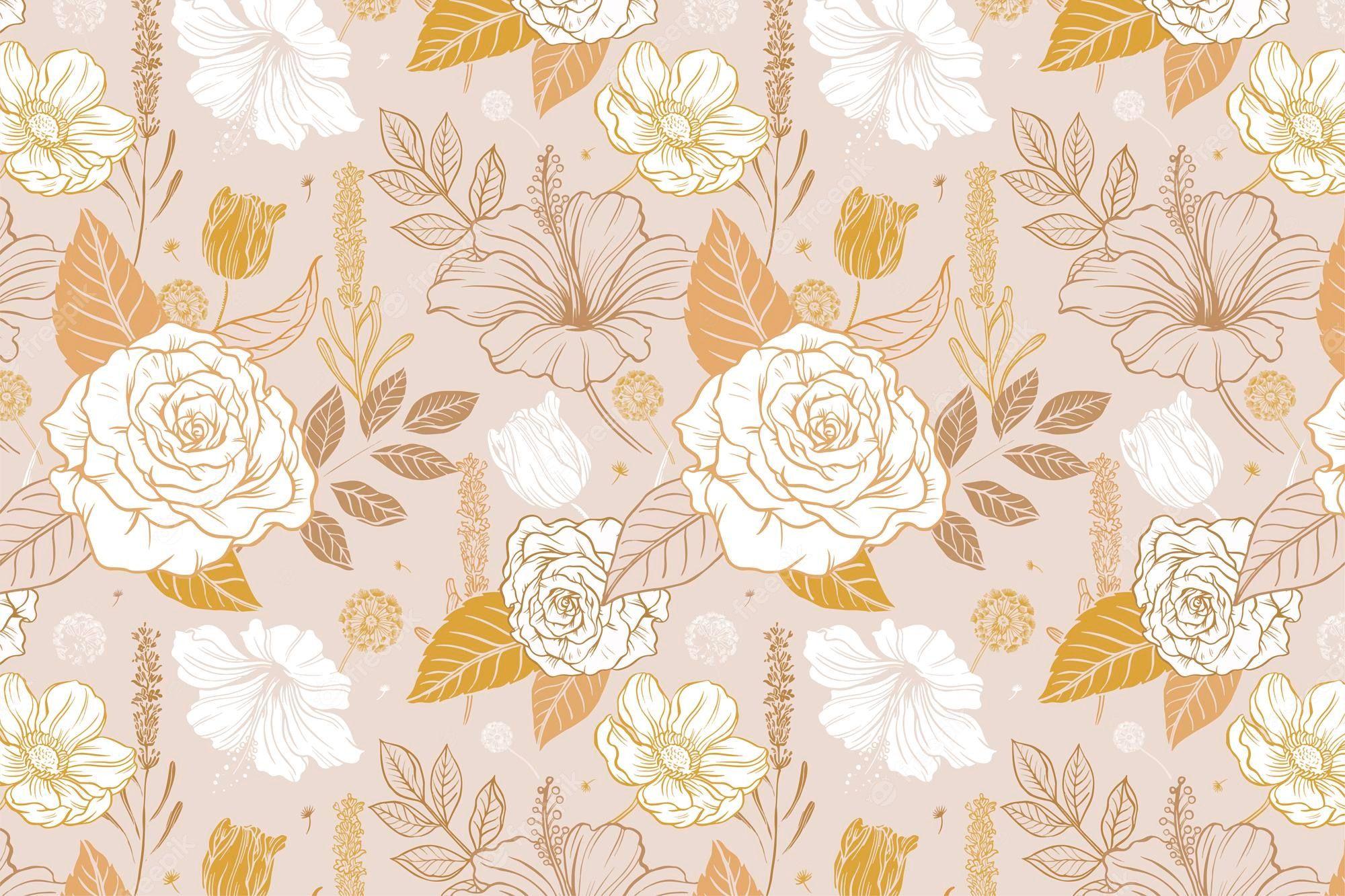 A pattern of flowers and leaves on pink background - Flower, pattern
