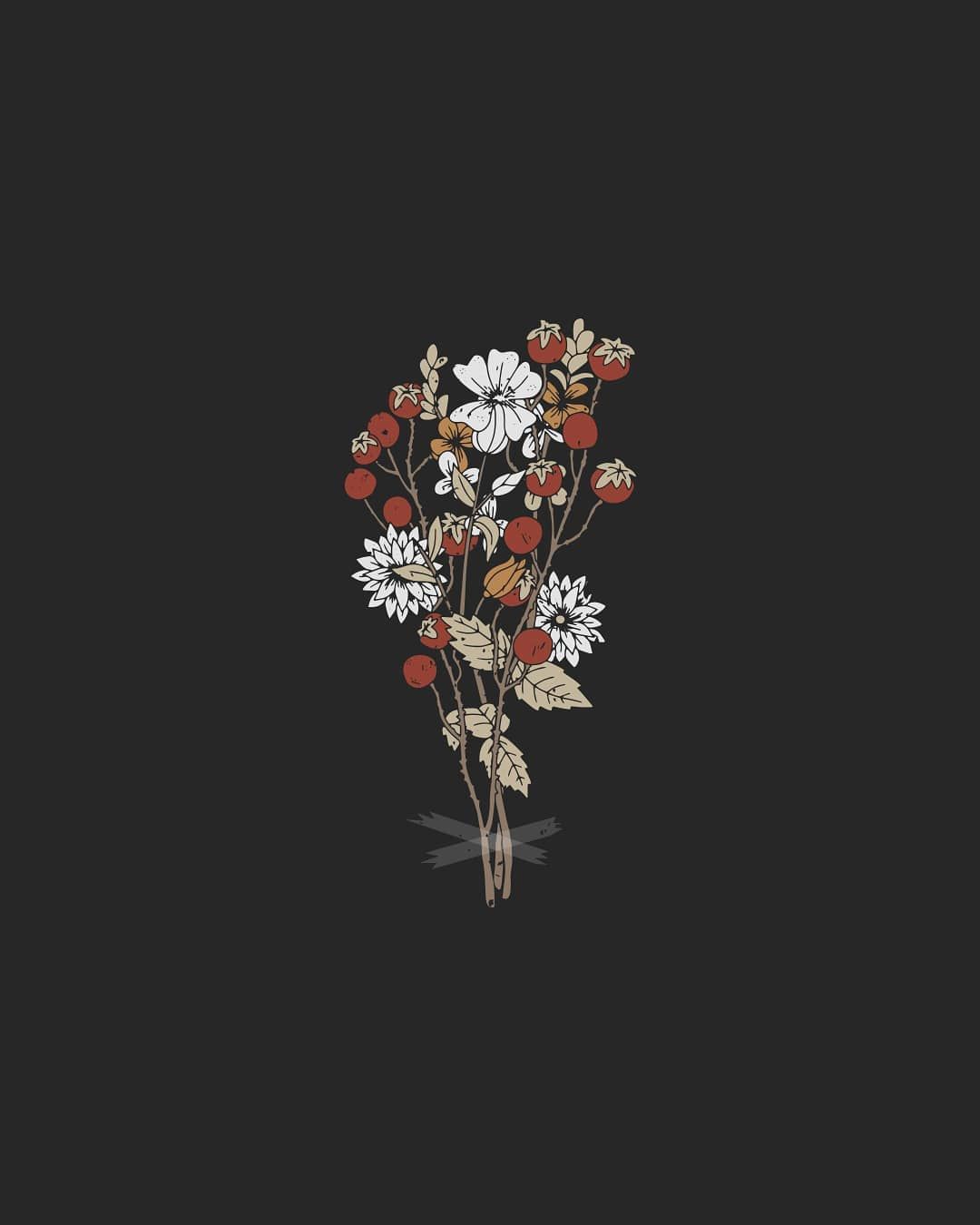 A black background with a white, red, and brown bouquet of flowers. - Flower