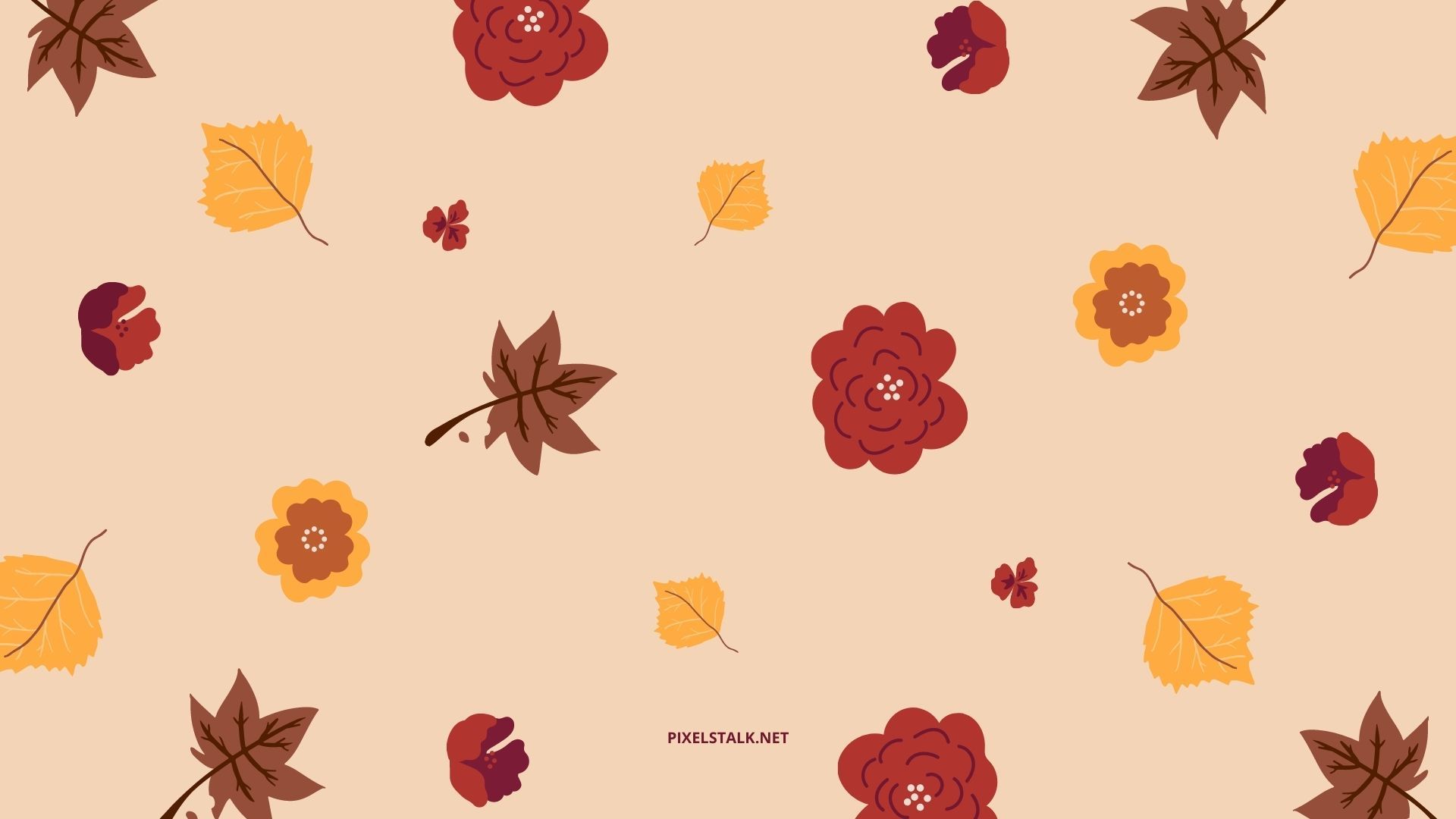 A pattern of flowers and leaves on beige background - Desktop