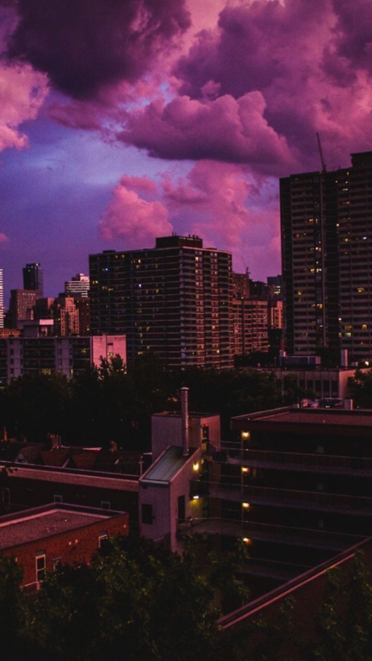 Aesthetic city wallpaper with a purple sky - Purple, photography, skyline