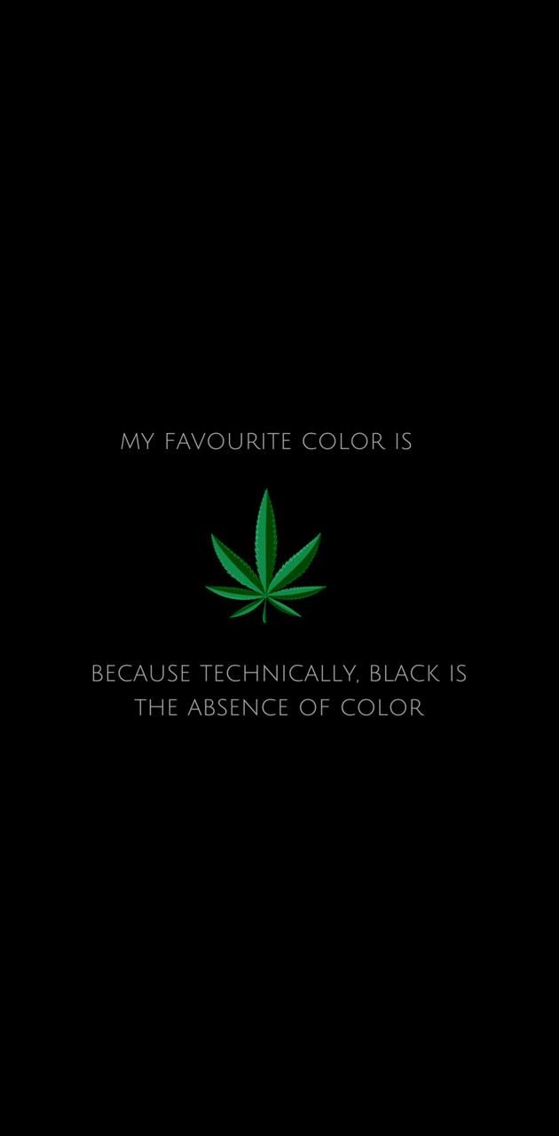 A black background with a green cannabis leaf and text that reads 