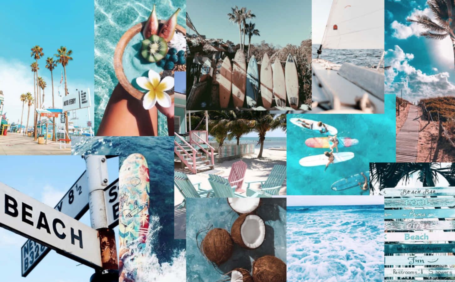 A collage of pictures with different beach scenes - Summer