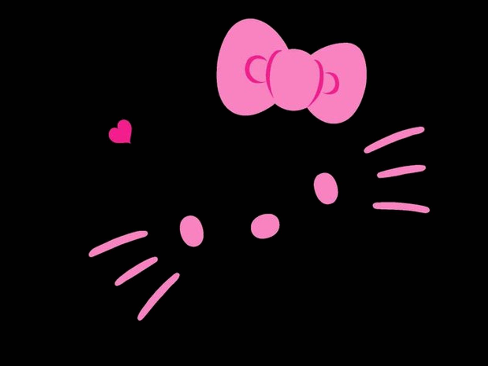 Hello Kitty black background with a pink bow and hearts - Hello Kitty