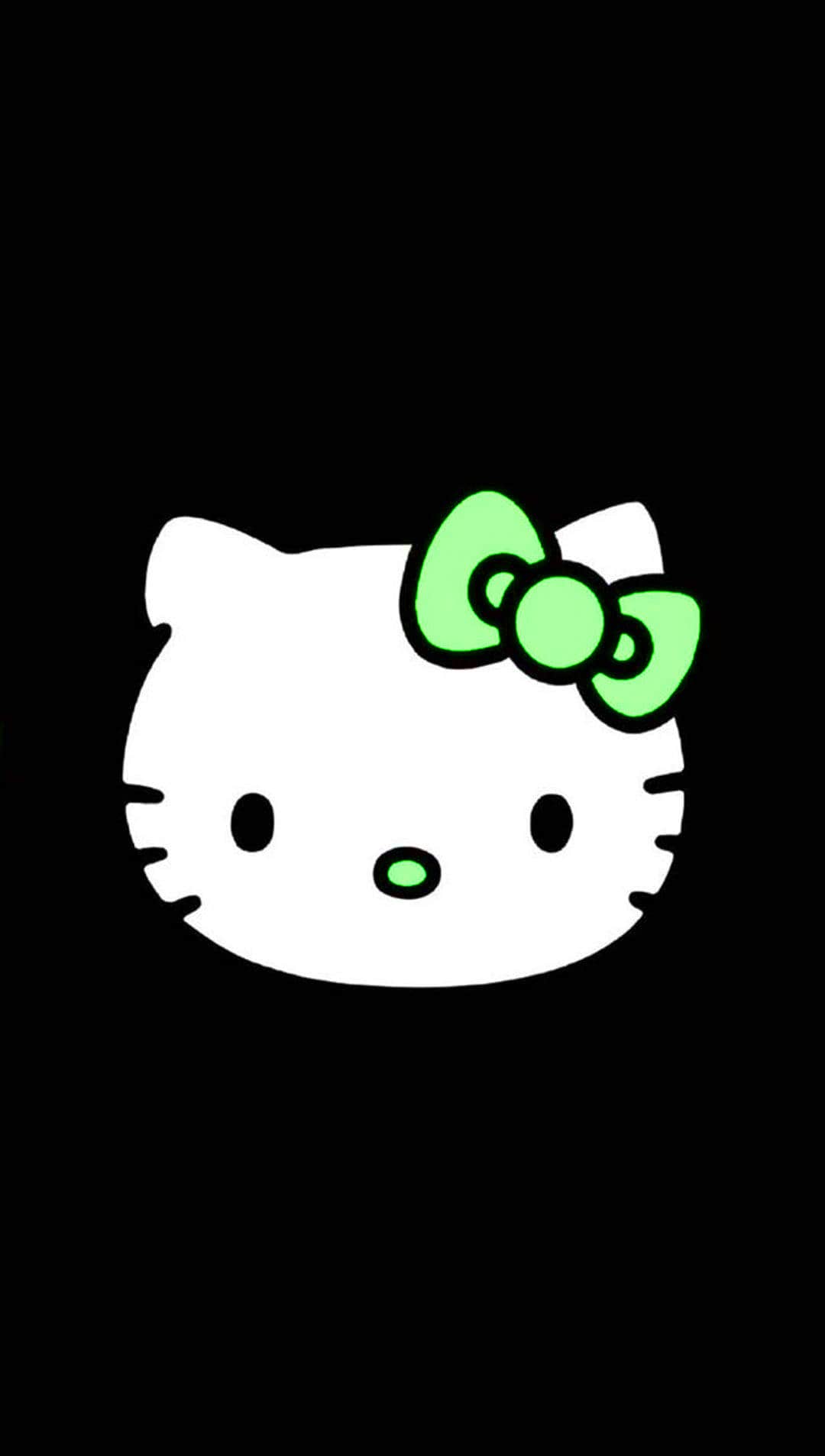 IPhone wallpaper of Hello Kitty with a green bow on a black background - Hello Kitty