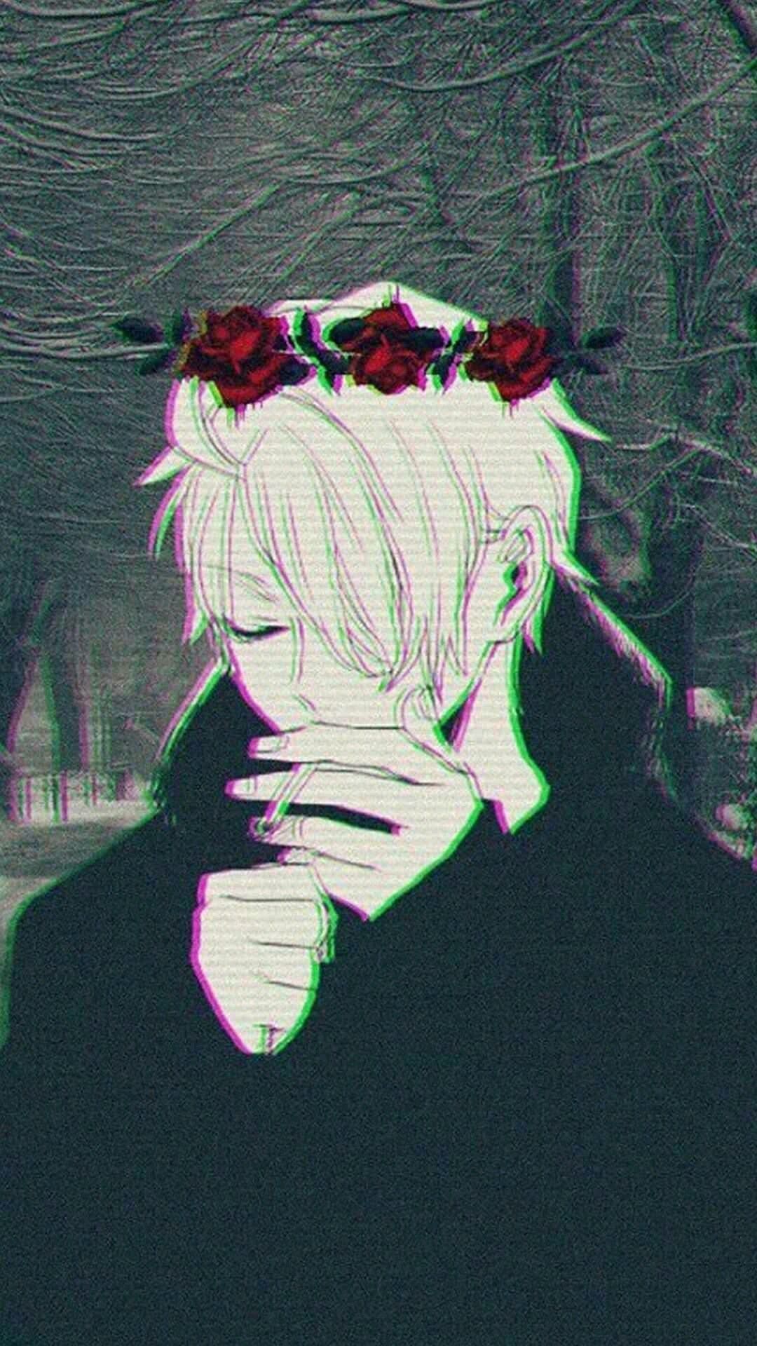 A man with roses in his hair - Profile picture, sad