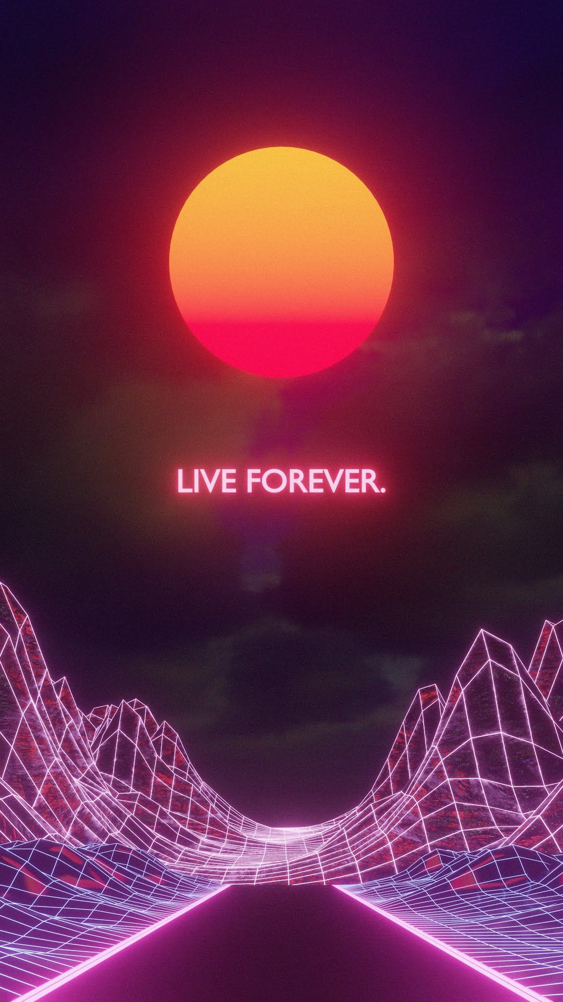 A neon sign that says live forever - Sun, vaporwave, modern, neon orange, vintage