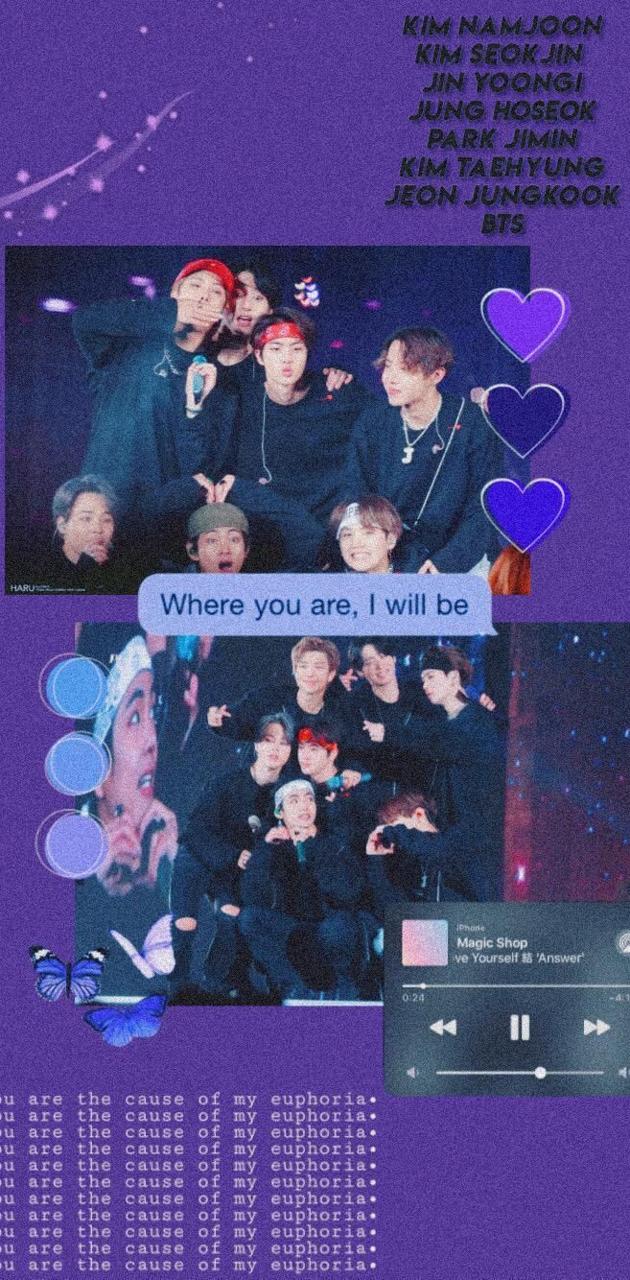 A purple collage of BTS photos with the words 
