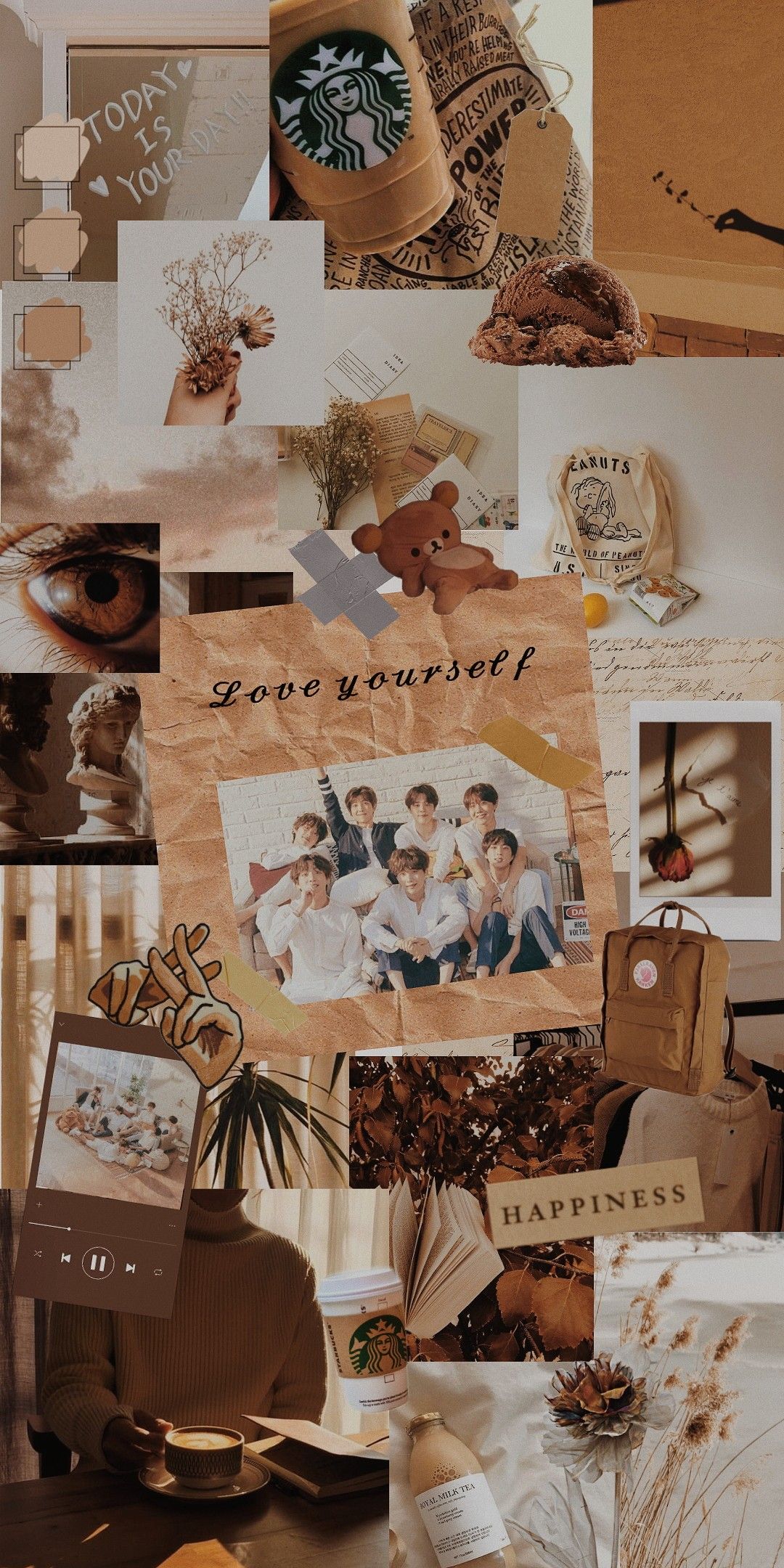 Aesthetic collage background for phone - Light brown, BTS, brown