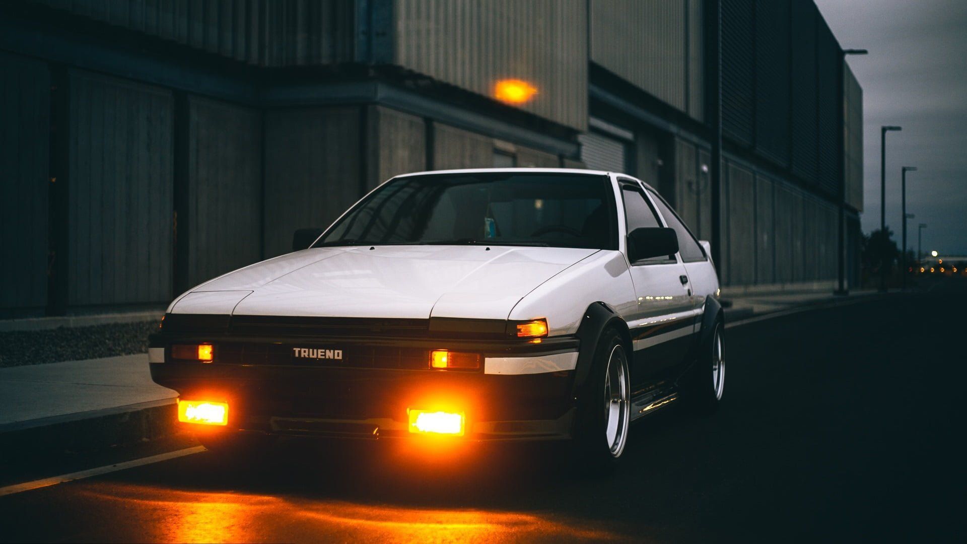 A car with its lights on in the dark - JDM, Toyota AE86