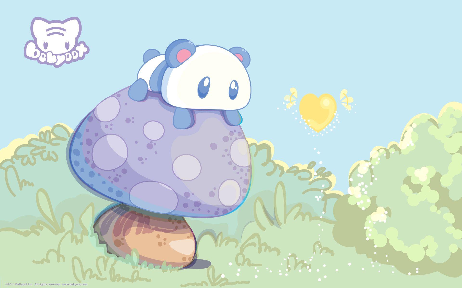 A cartoon panda sitting on top of an mushroom - Kawaii