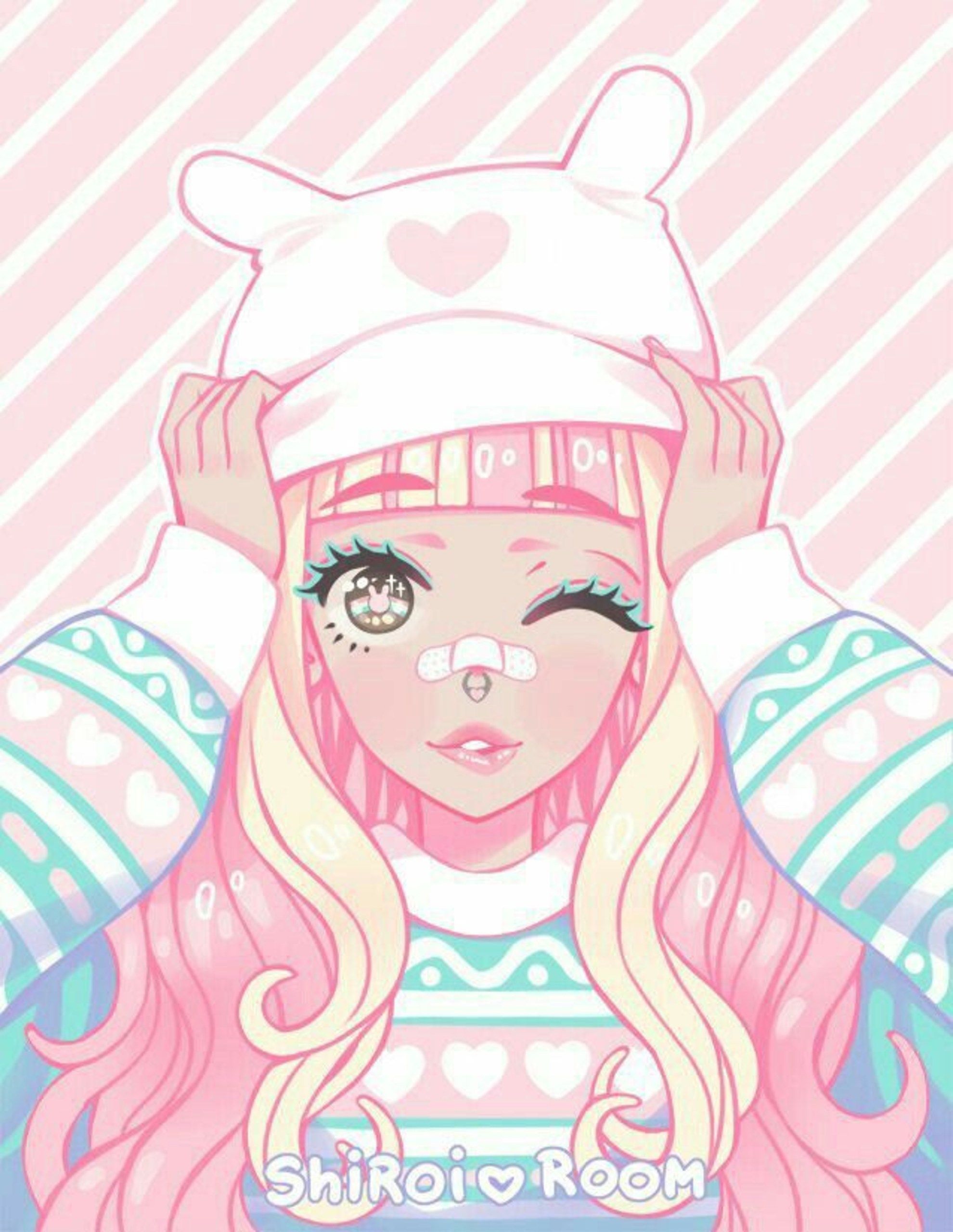 A pink haired anime girl with a white beanie - Kawaii