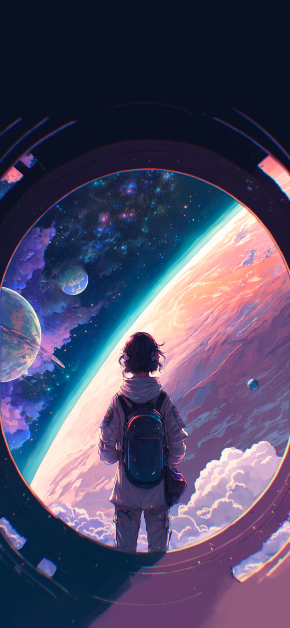 1440x2560 anime, sci-fi, digital art, planets, stars, backpack, clouds, illustration, space, 1440x2560 wallpaper - Space