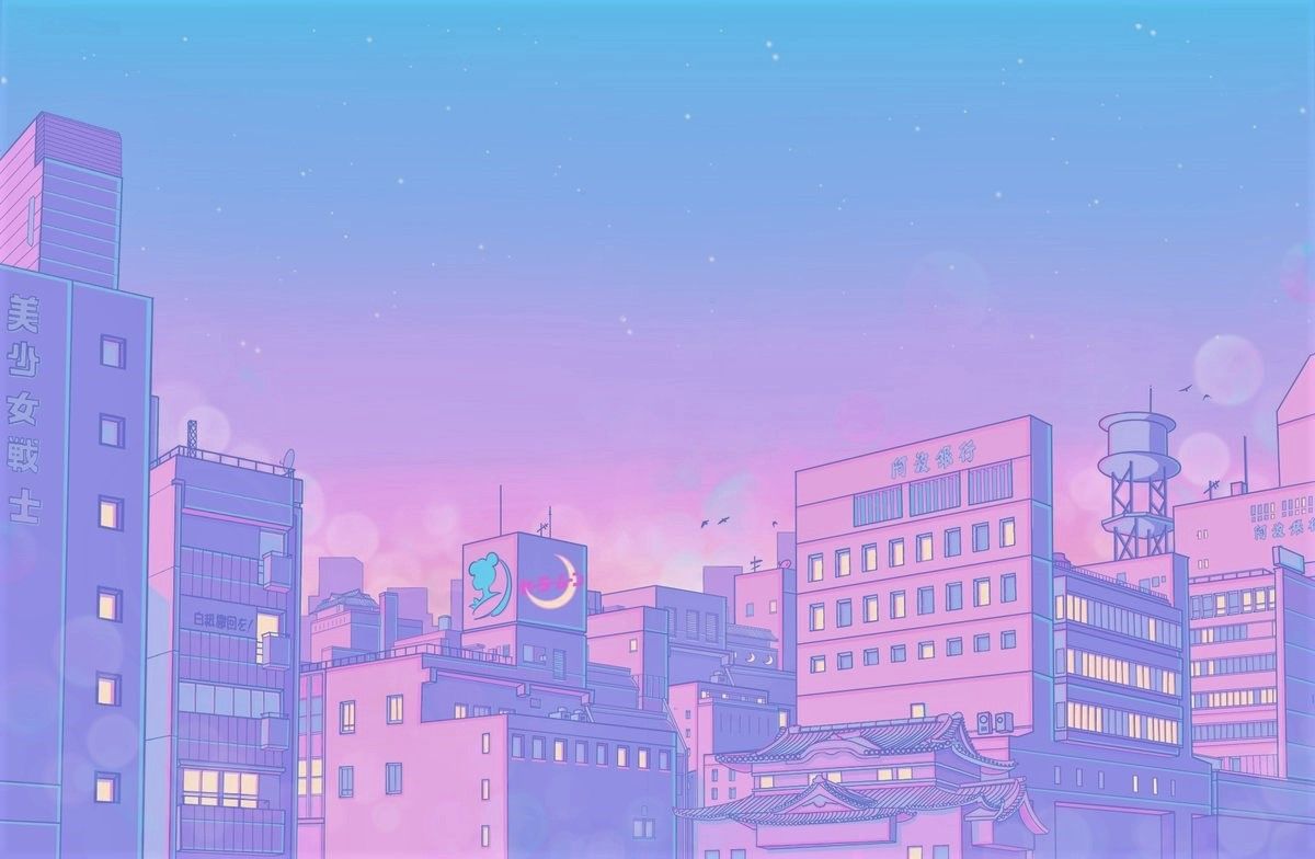 Aesthetic city wallpaper with a pink and blue gradient - Vaporwave