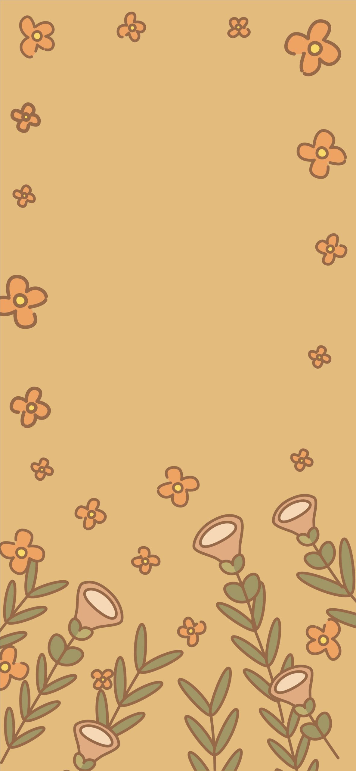 Aesthetic phone background with flowers and a brown background - Cute, cottagecore, pretty