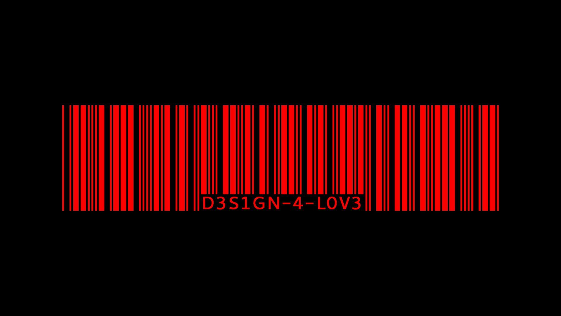 Red barcode with the words 'DESIGN-LOVE' on a black background. - Dark red