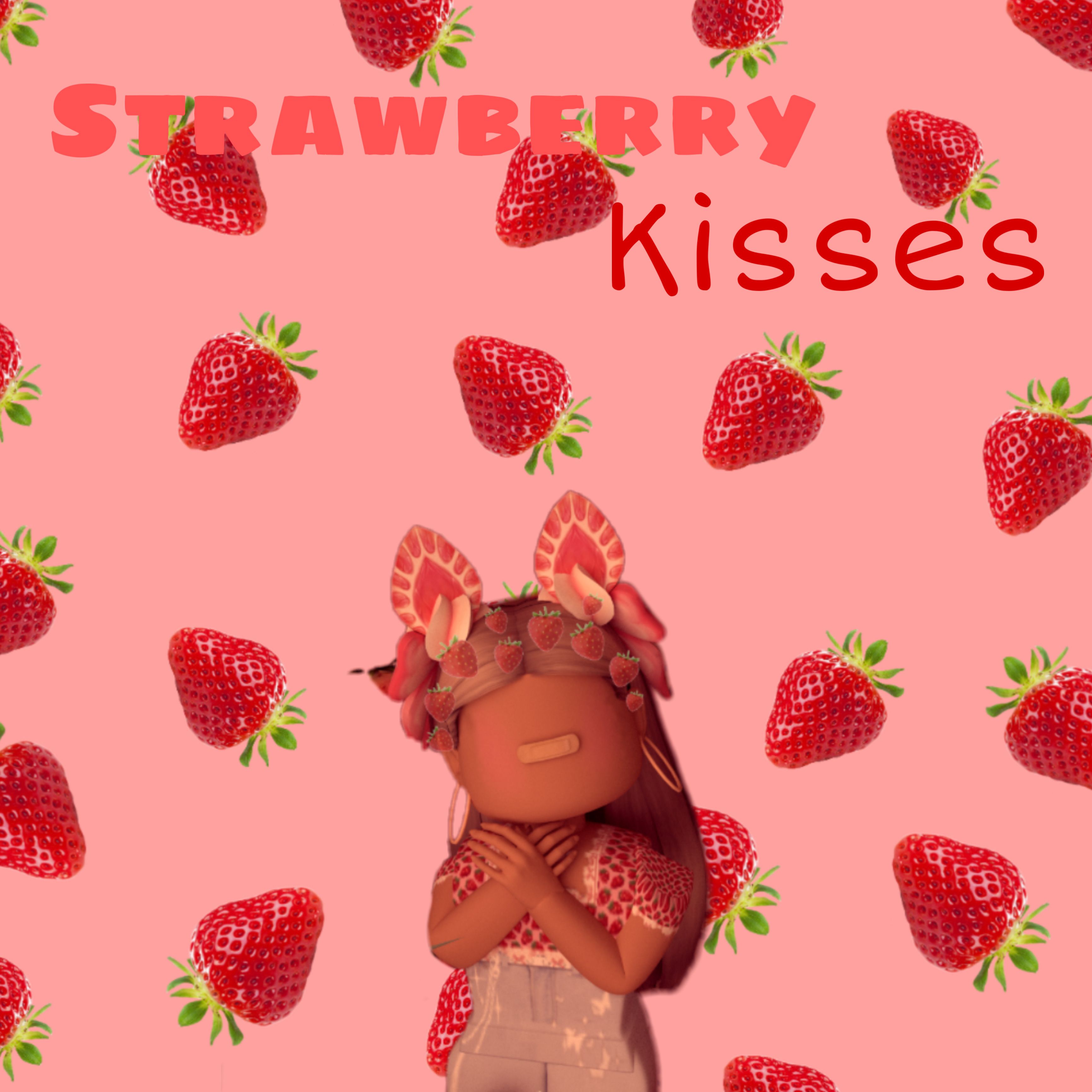 A little girl is standing in front of strawberries - Roblox