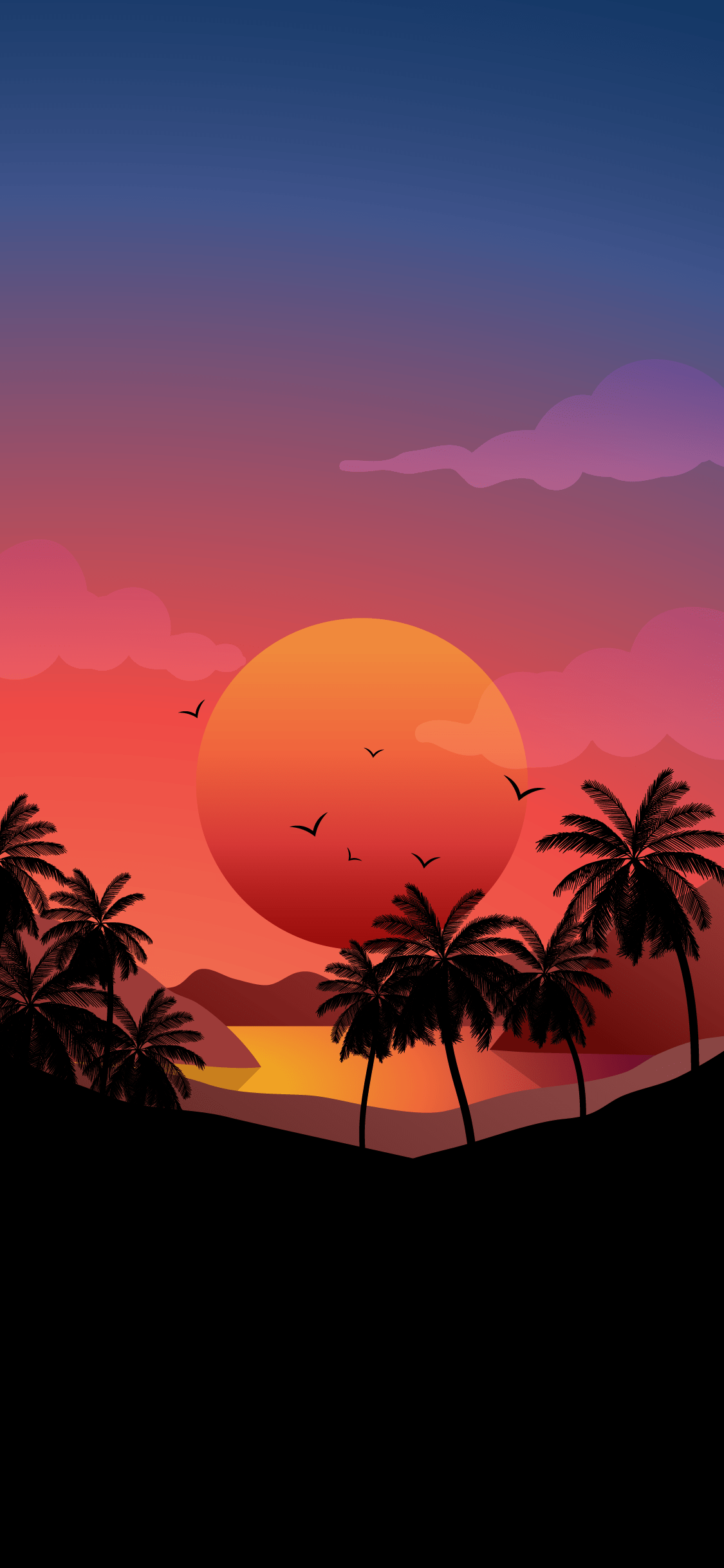 A sunset over a beach with palm trees - Sunset