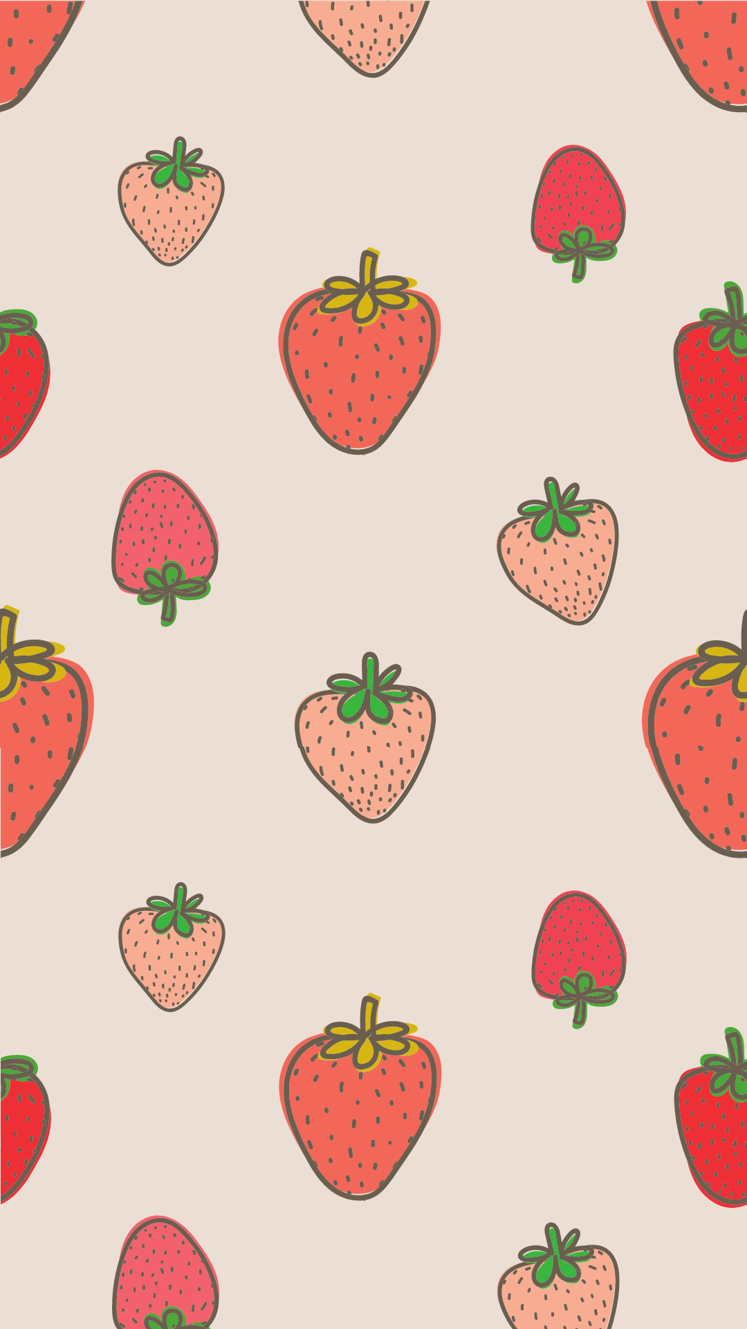 A pattern of strawberries on beige background - Cute, spring, pretty, strawberry, cute iPhone, phone, food, illustration