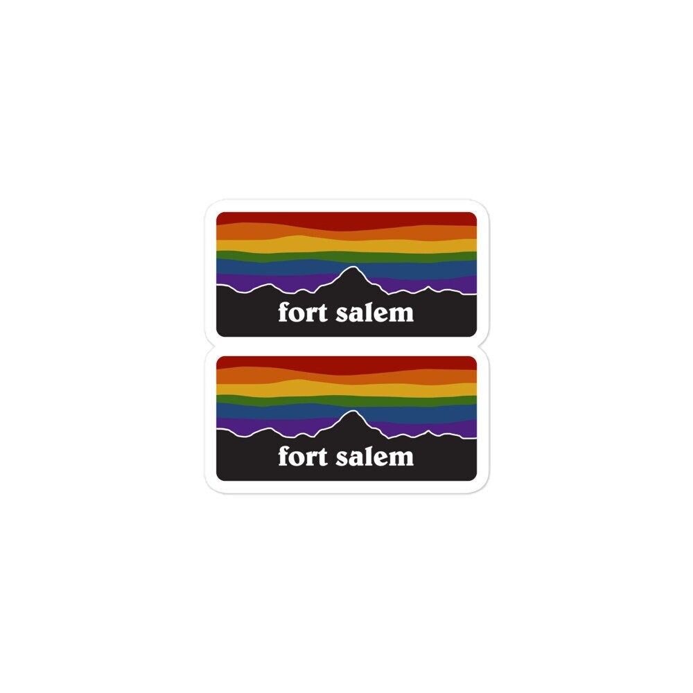 Two rainbow stickers with the words fort salem in white - Pride