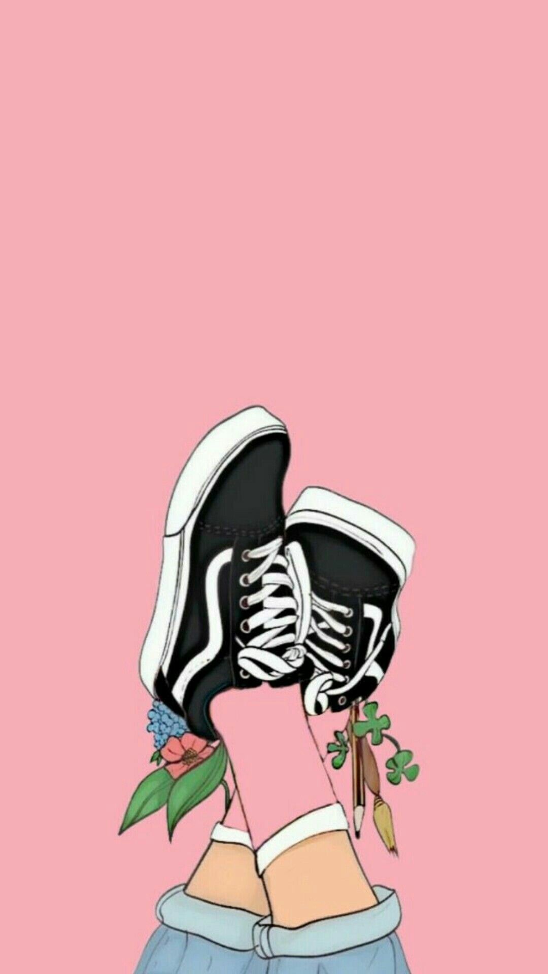 Aesthetic background of a pair of vans shoes on a pink background - Shoes