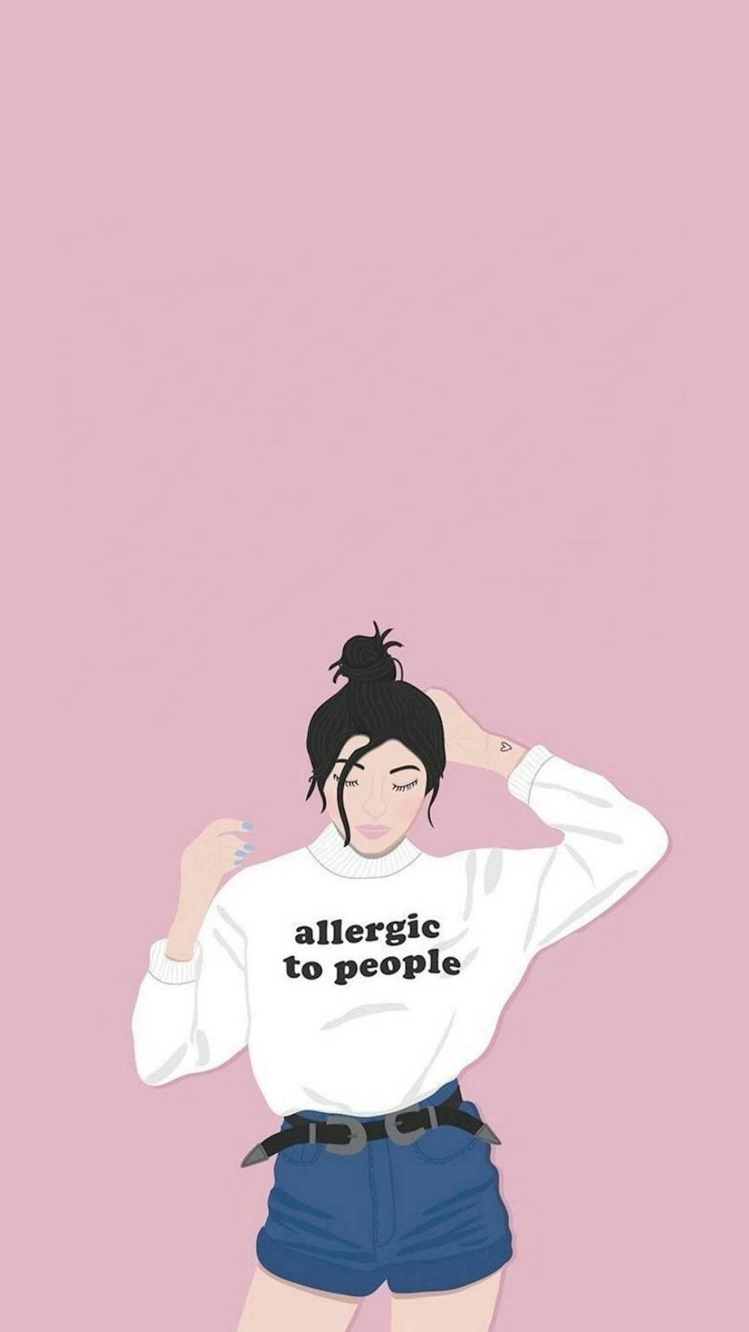 IPhone wallpaper of a cartoon girl with a white sweater that says 