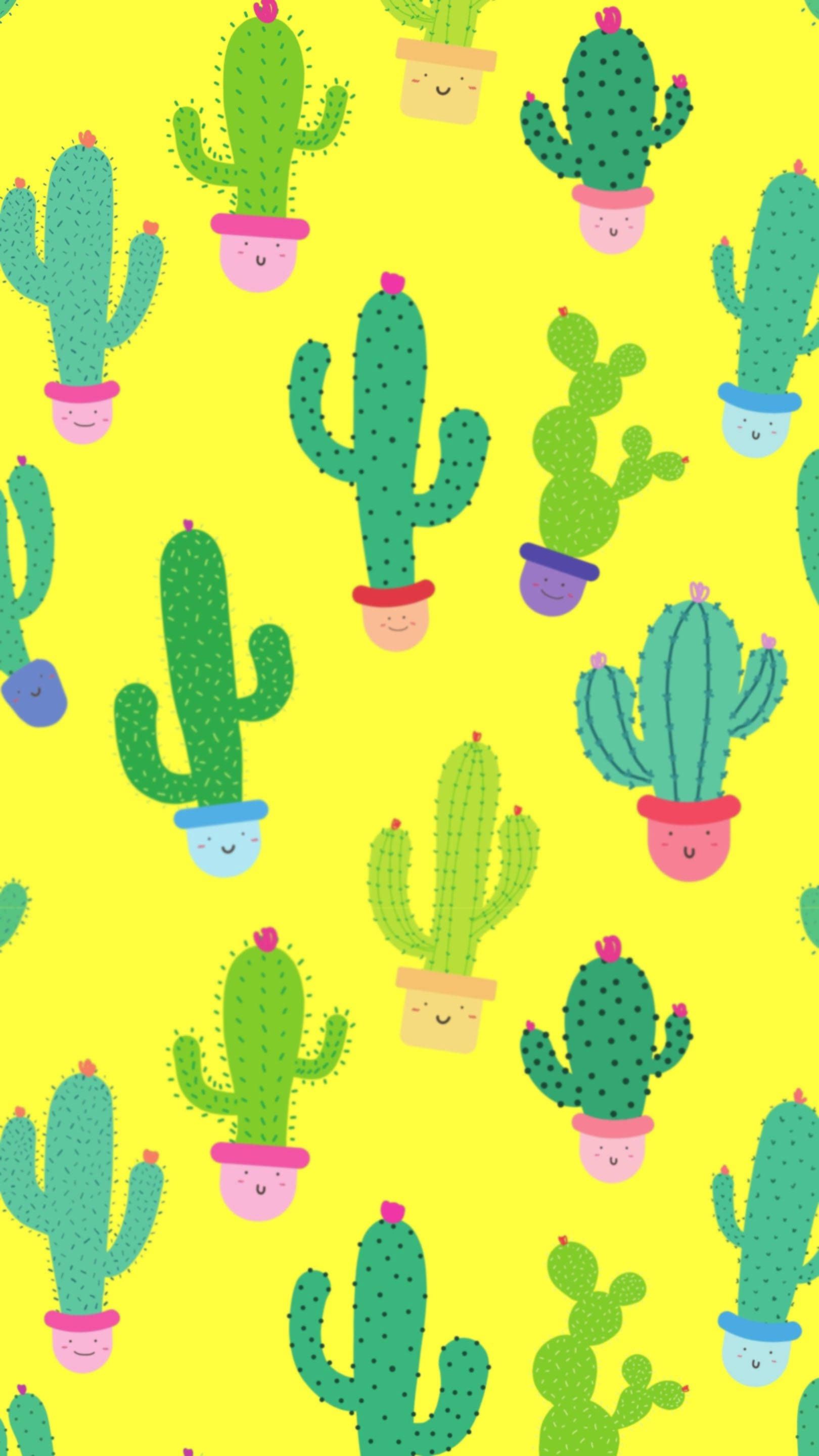 A pattern of cacti on a yellow background - Cactus, succulent