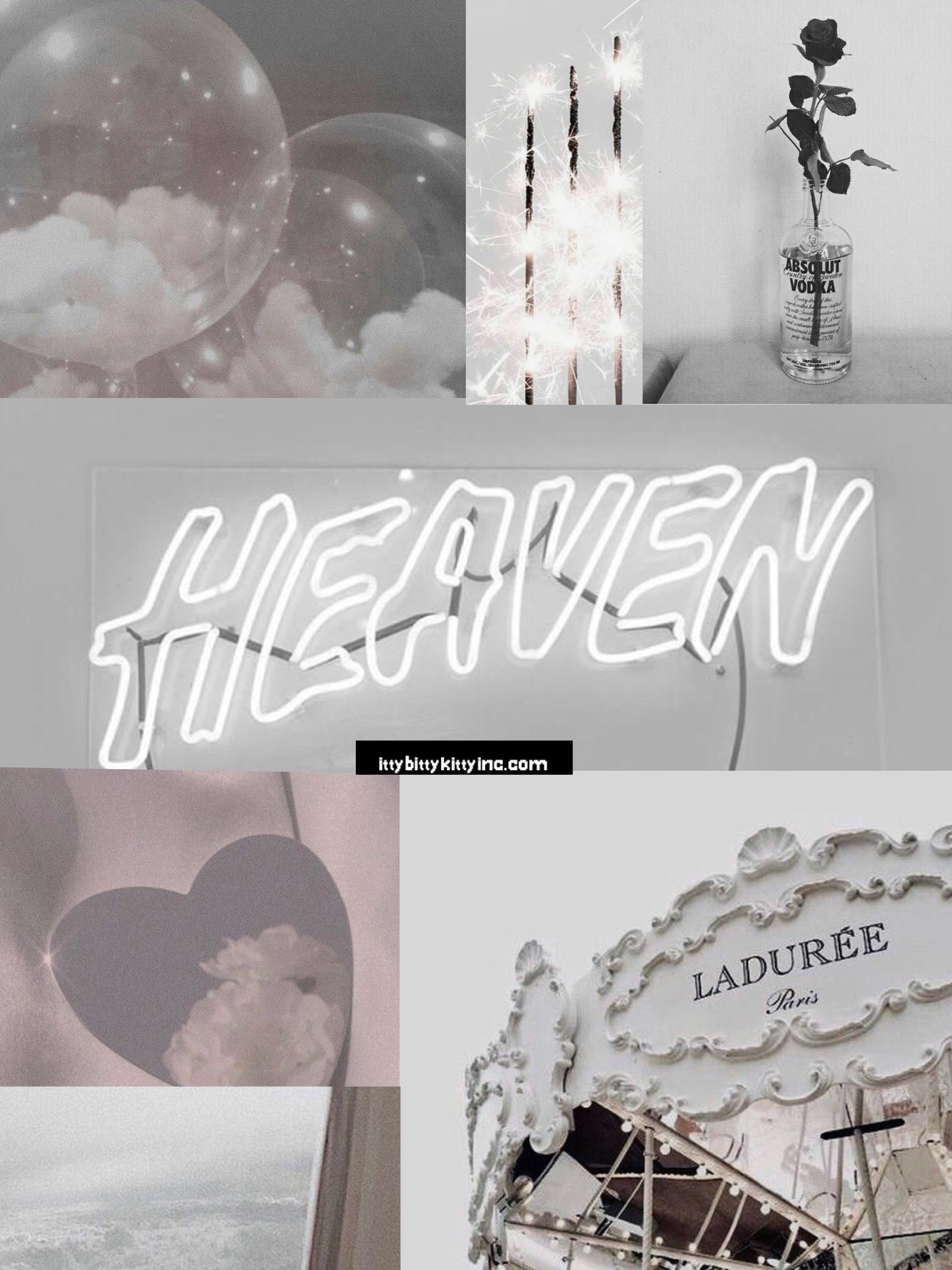 A collage of pictures with the word heaven in it - Gray