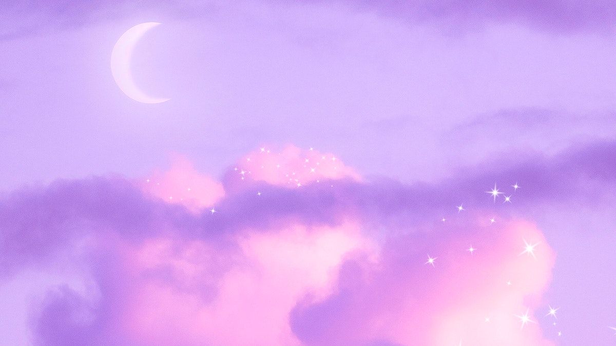 A purple sky with clouds and the moon - Purple, cute purple