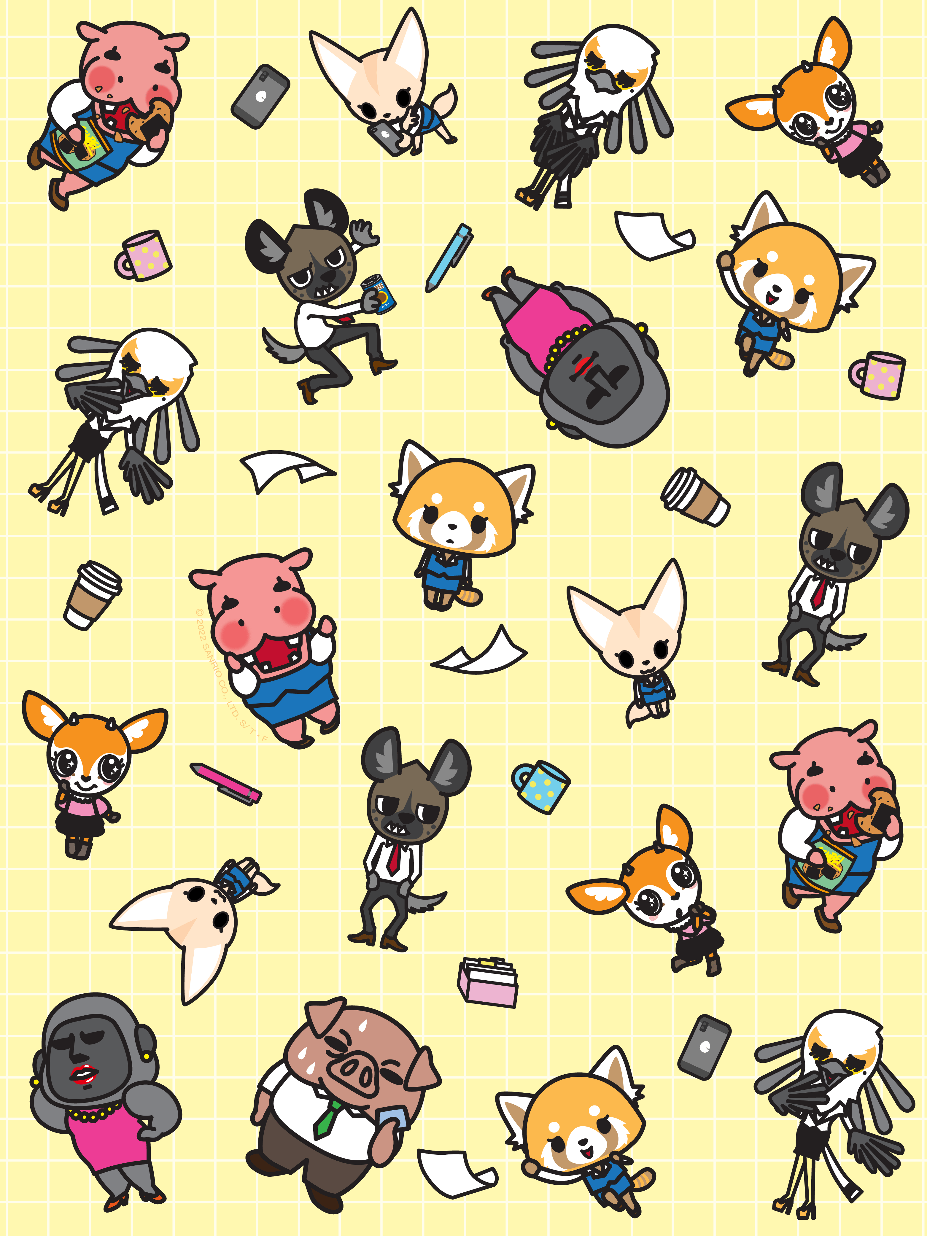 An illustration of various animals dressed as office workers. - Sanrio