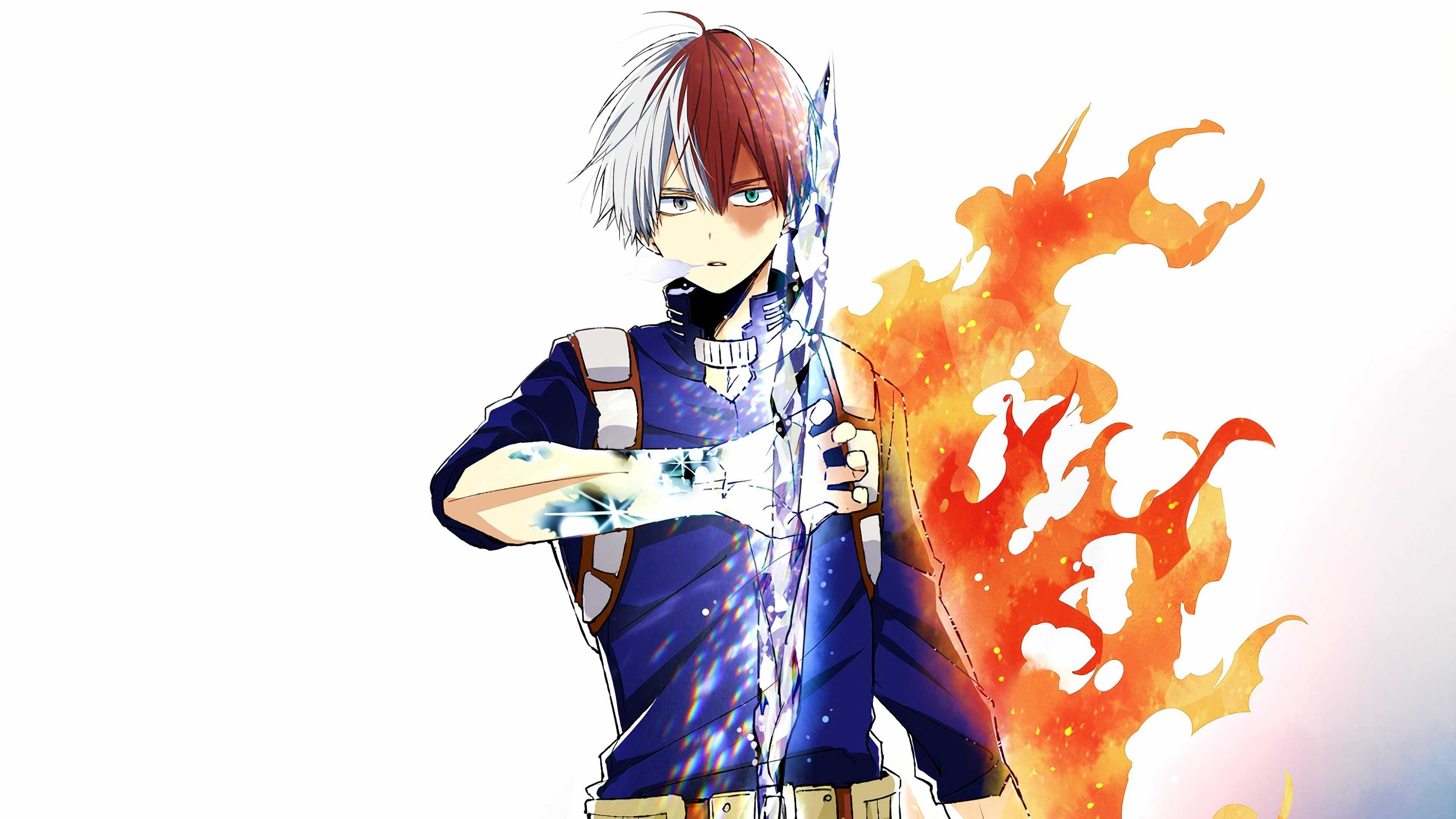 Anime wallpaper of a boy with fire in the background - My Hero Academia, ice