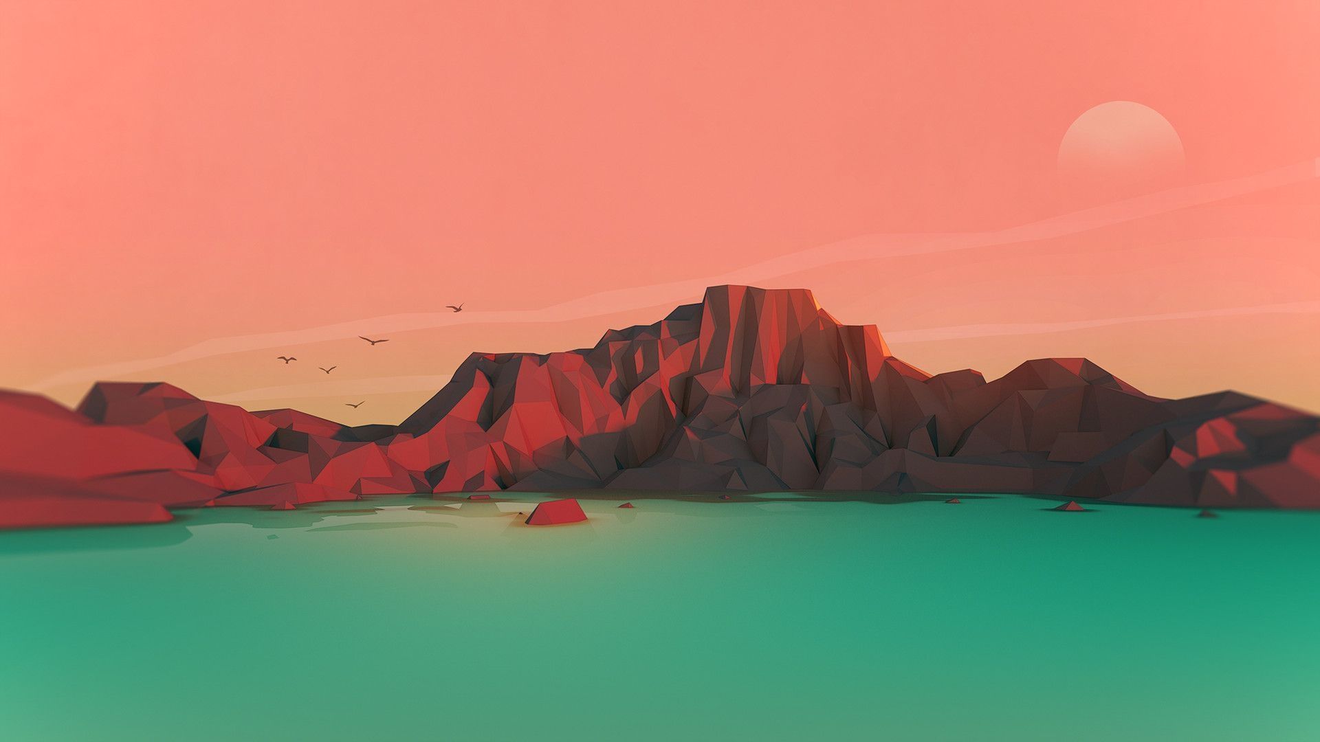 A painting of mountains and water - Mountain, low poly